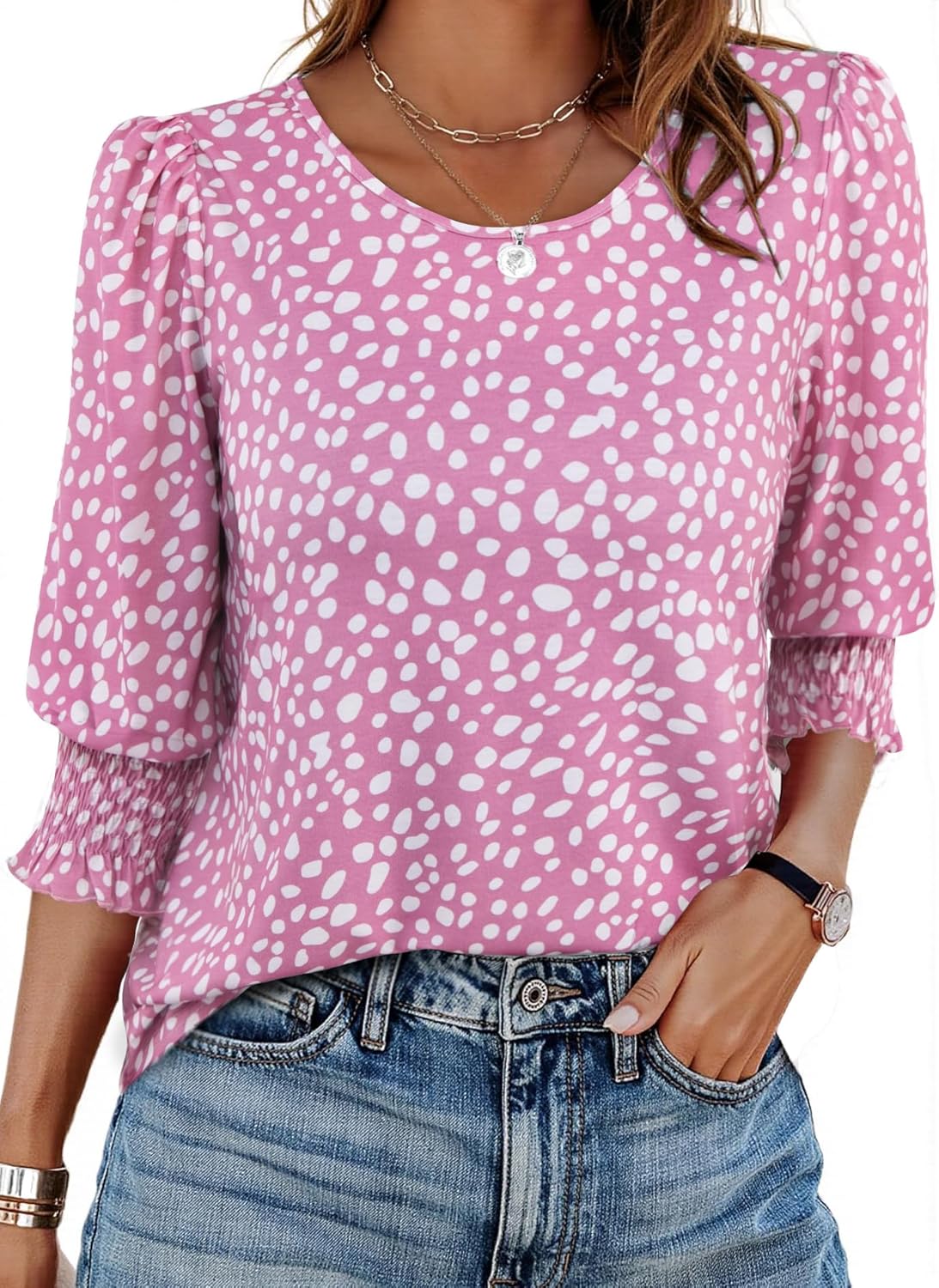 LilyCoco Striped Shirt Women 3/4 Sleeve Boat Neck Casual Tunics Loose Fit T Shirt