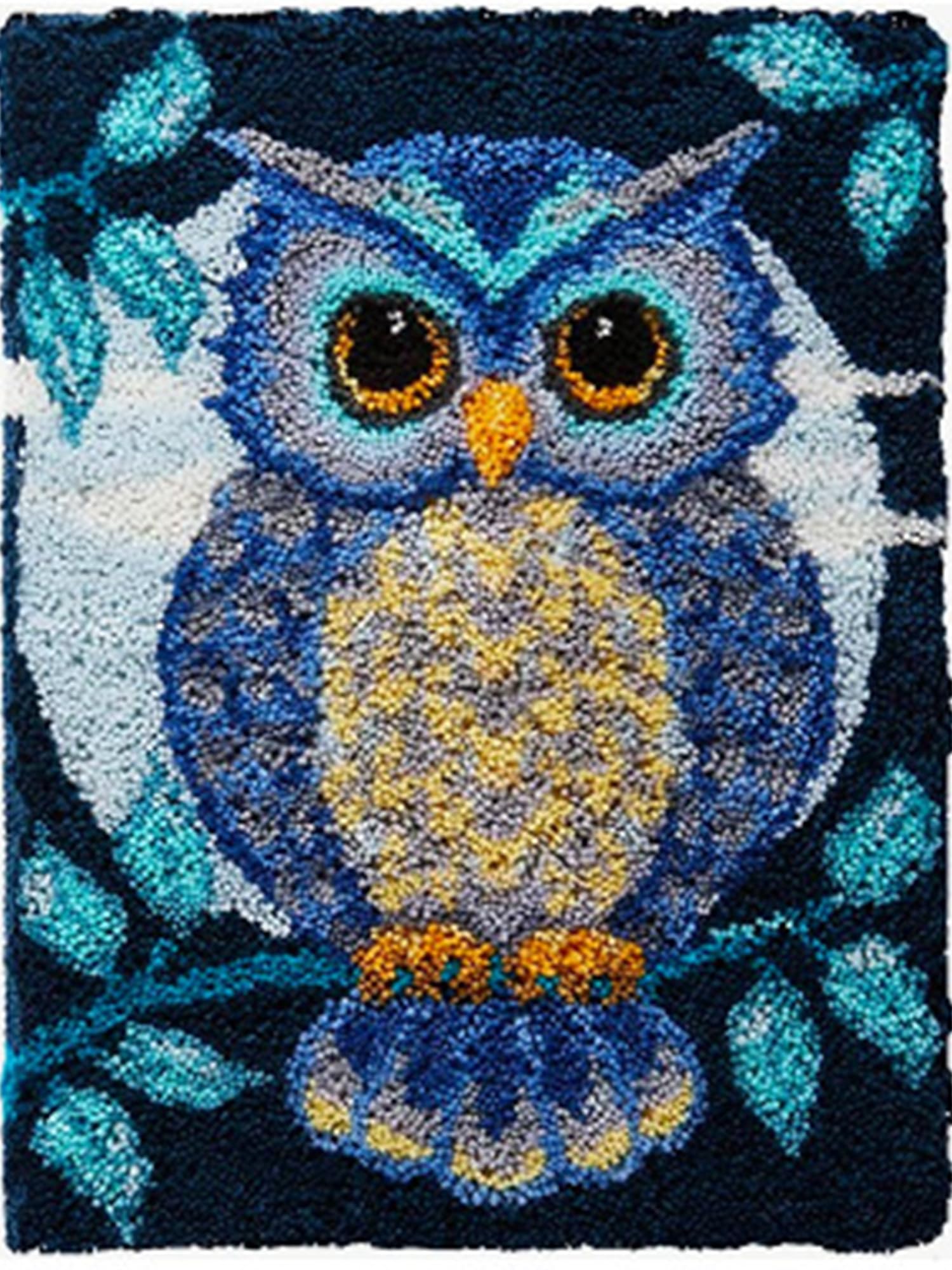 ROCKY&CHAO Latch Hook Kits for Adults Kids Blue Owl 50x38cm, DIY Carpet Embroidery Kits, Latch Hook Rug Needlework DIY Rugs Making Craft Kits Home Decor 20x15 Inches — image 1