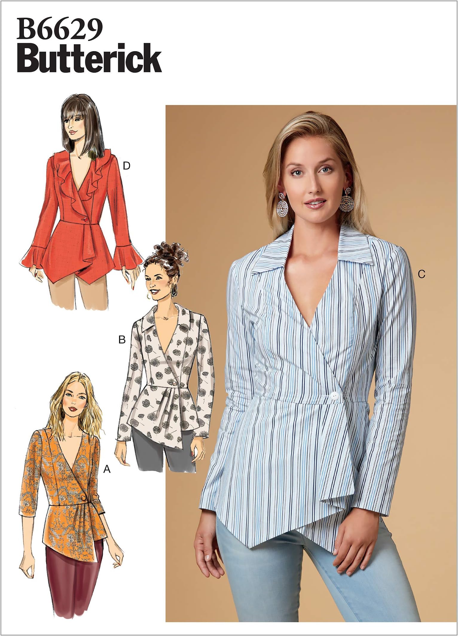 ButterickPatterns Butterick B6629 Women's Knit Long Sleeve Shirt Sewing Patterns, Sizes 6-14