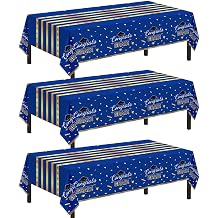 Childom 3 Pack Graduation Tablecloth,Graduation Decorations Class of 2026 Graduation Party Decorations,54"x108" Blue and Gold Plastic Table Cloth Disposable Rectangle for Home,School,Party Supplies