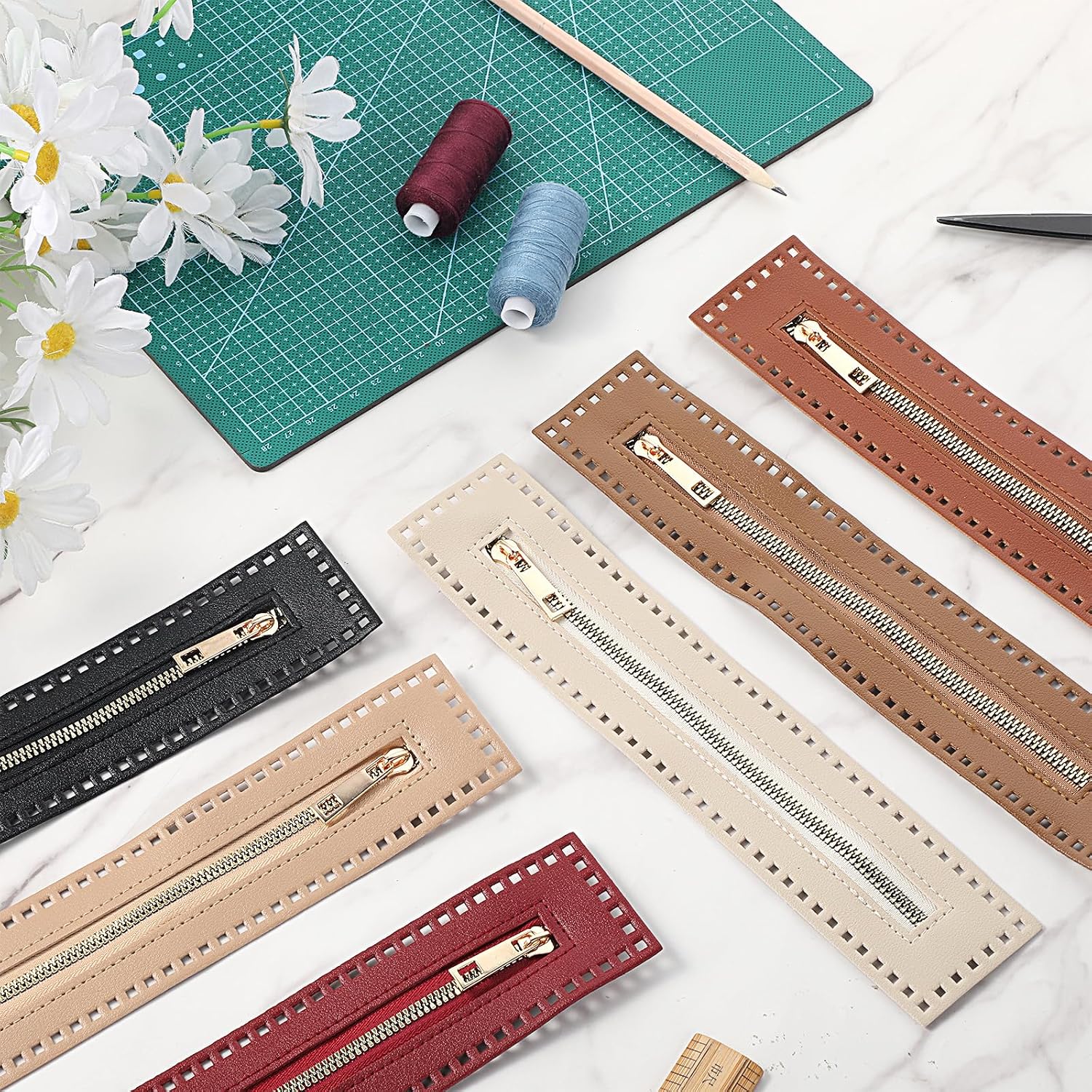 HJZHII 6Pcs PU Leather Zippers, Crochet Zipper with Holes Leather Sewing Zippers 10.6 Inch Sewing Zipper 6 Color for DIY Crochet Purse Sewings Jeans Handicraft Accessories