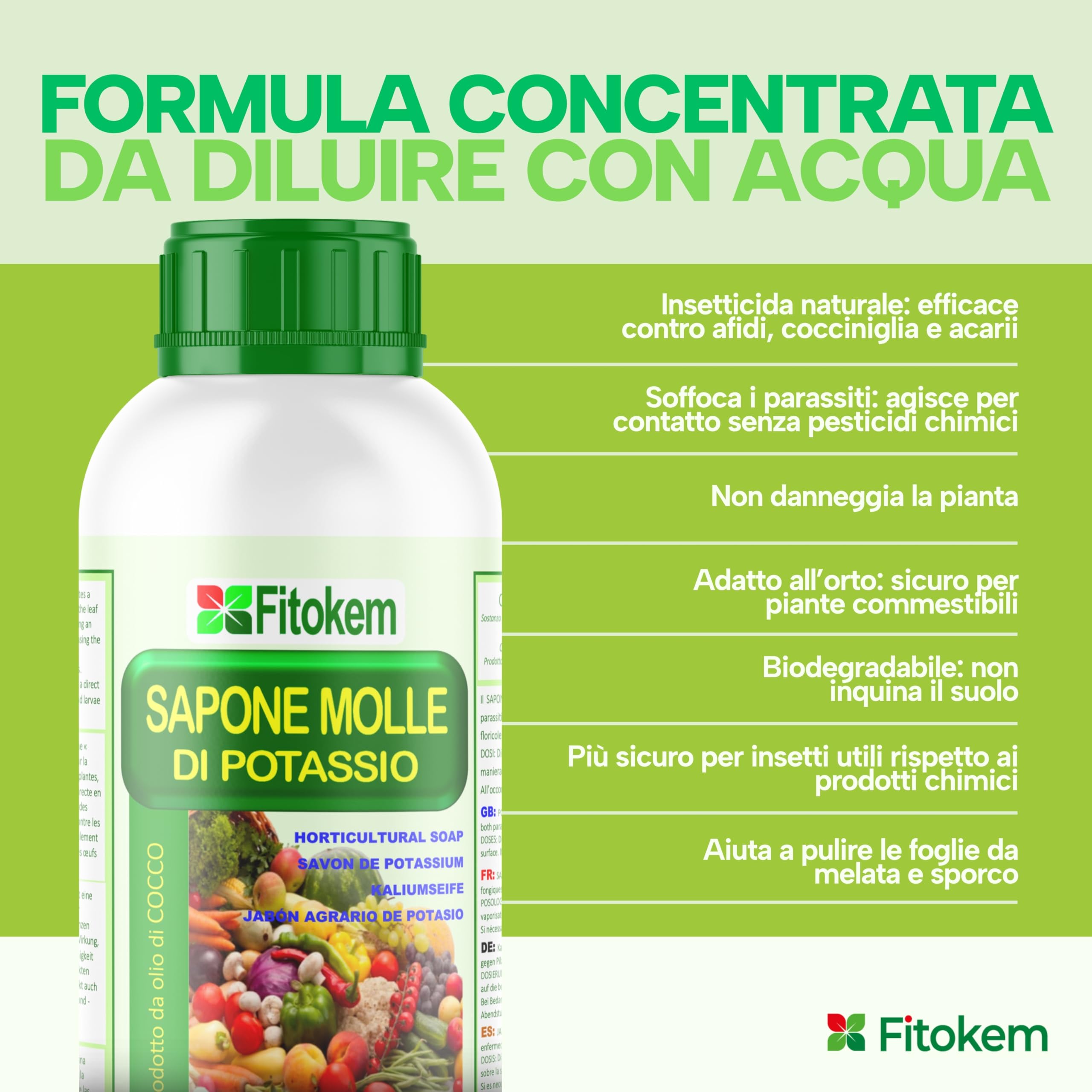 FITOKEM Sapone Molle Potassico per Piante 1L Insetticida Afidi Cocciniglia