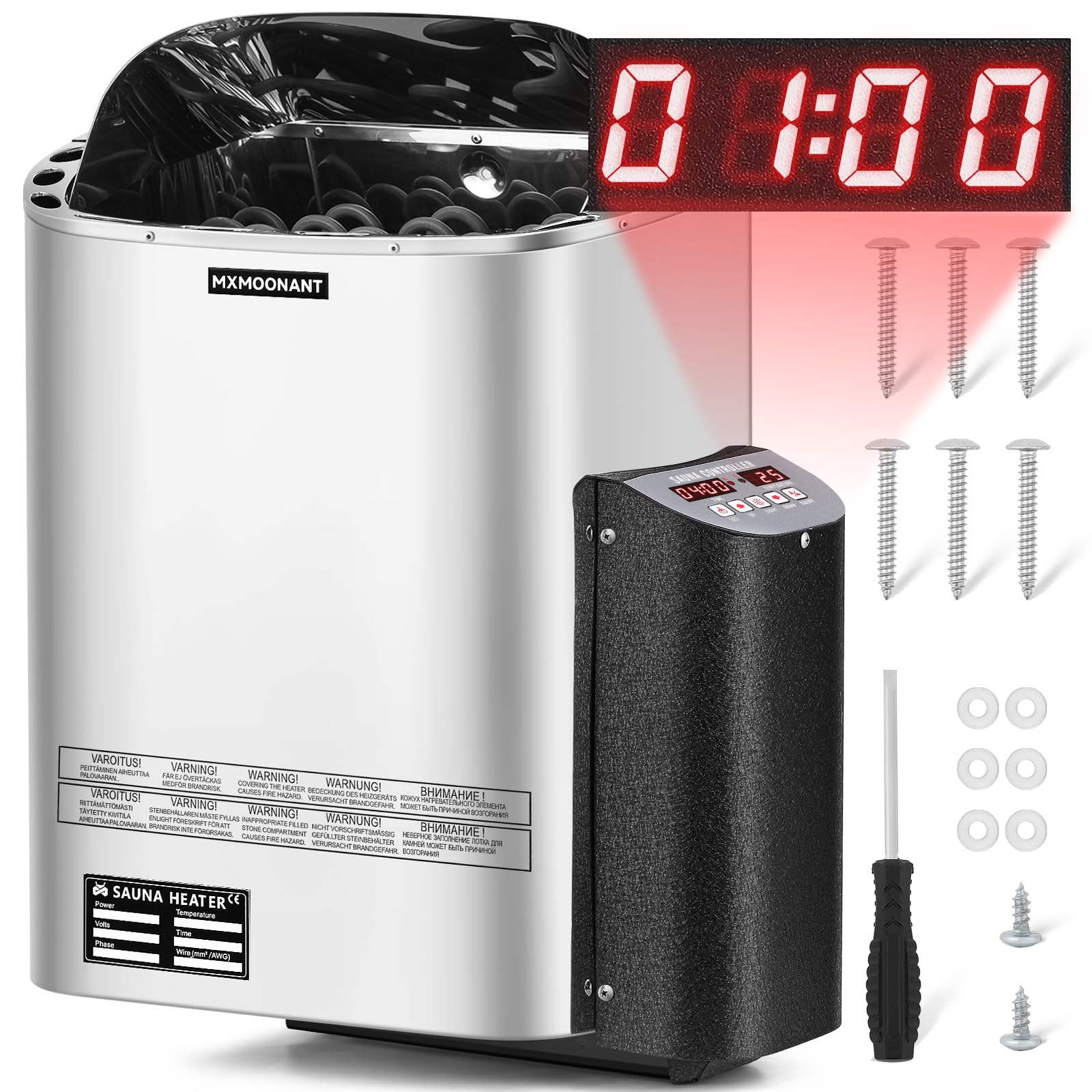 Mxmoonant Sauna Heater, 6KW 220V Electric Sauna Heaters Digital Control Sauna Stove Dry Steam Sauna Bath for Home Hotel Spa Max. 300 Cu.ft with Sauna Hygrothermograph