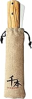 Vista 7 de SENBON Cuchillo de bolsillo plegable de acero inoxidable 440A con sierra para pan japonés, mango natural de oliva, para camping al aire libre