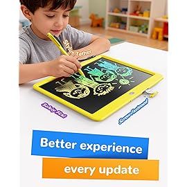KOKODI LCD Writing Tablet, 12 Inch Colorful Toddler Doodle Board Drawing Tablet, Erasable Reusable Electronic Drawing Pads, Educational and Learning Toy for 3-6 Years Old Boy and Girls(Yellow)
