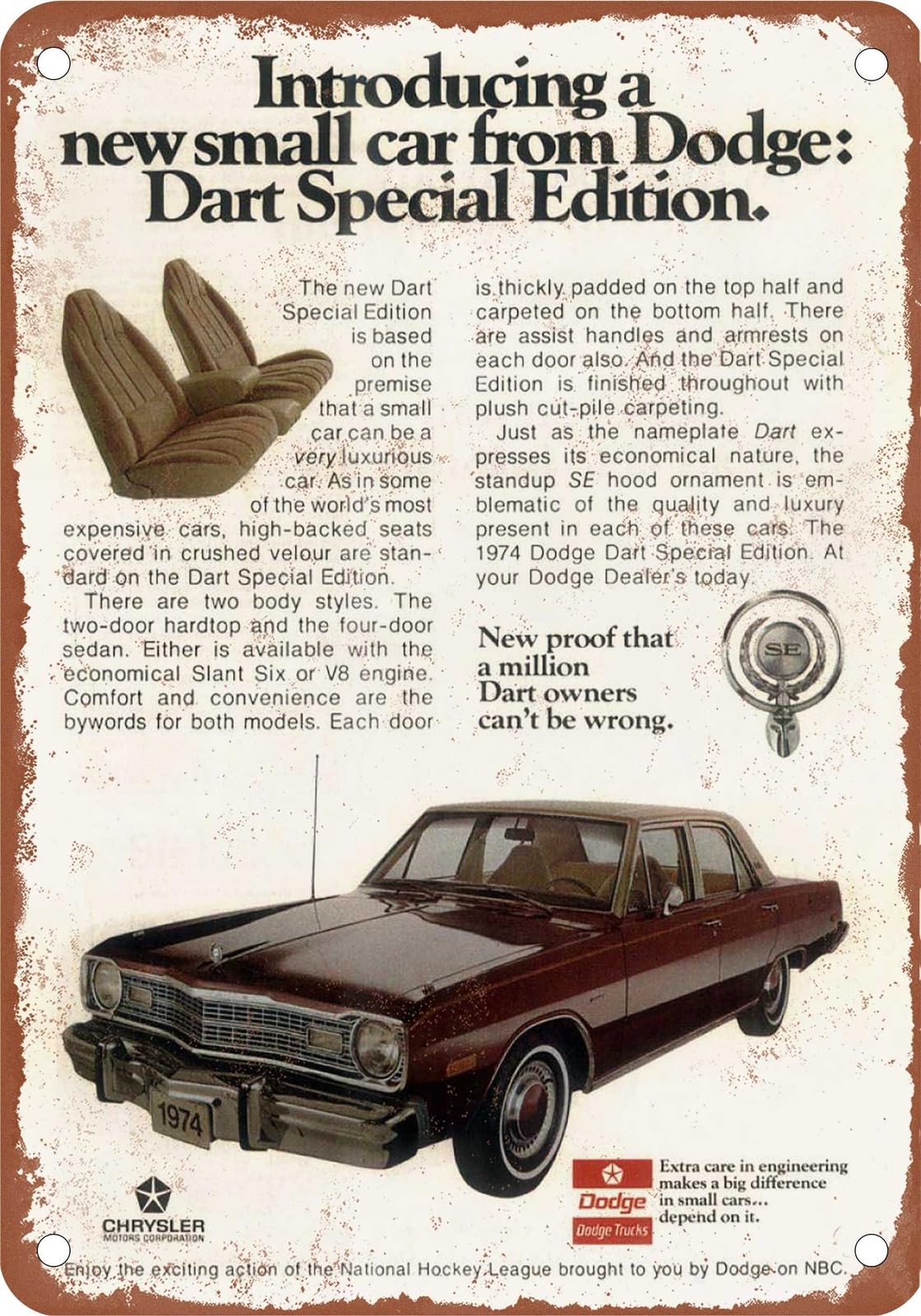 METAL SIGN - 1974 Dodge Vintage Ad 01 - Old Retro Rusty Look home decor