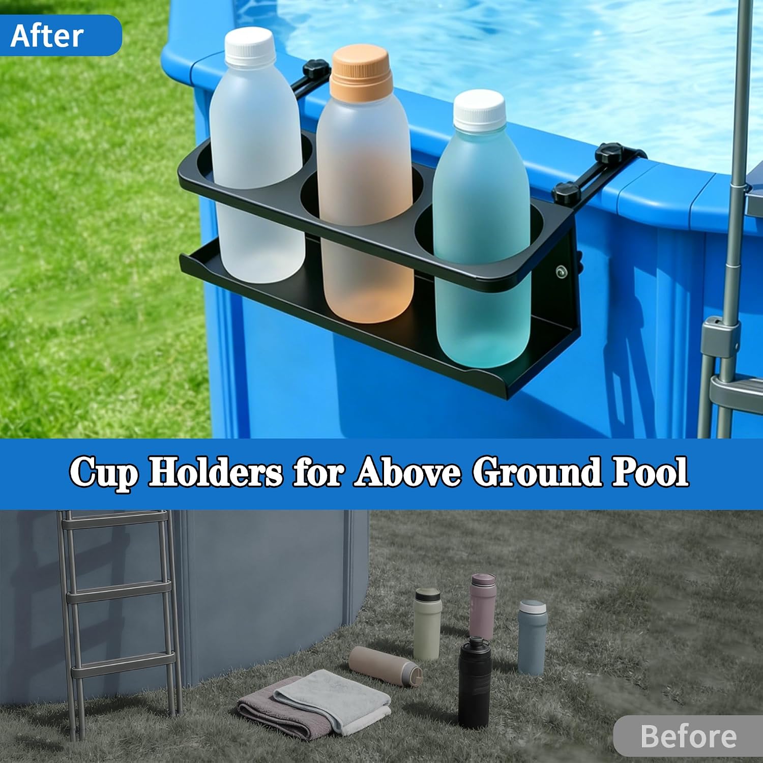 3-Hole Poolside Cup Holders for Above Ground Pool for Square Top Pools Only, Fits 4.9 to 7.6" Top Rails, Adjustable Stainless Steel Pool Drink Holder Above Ground Pool Accessories image 4