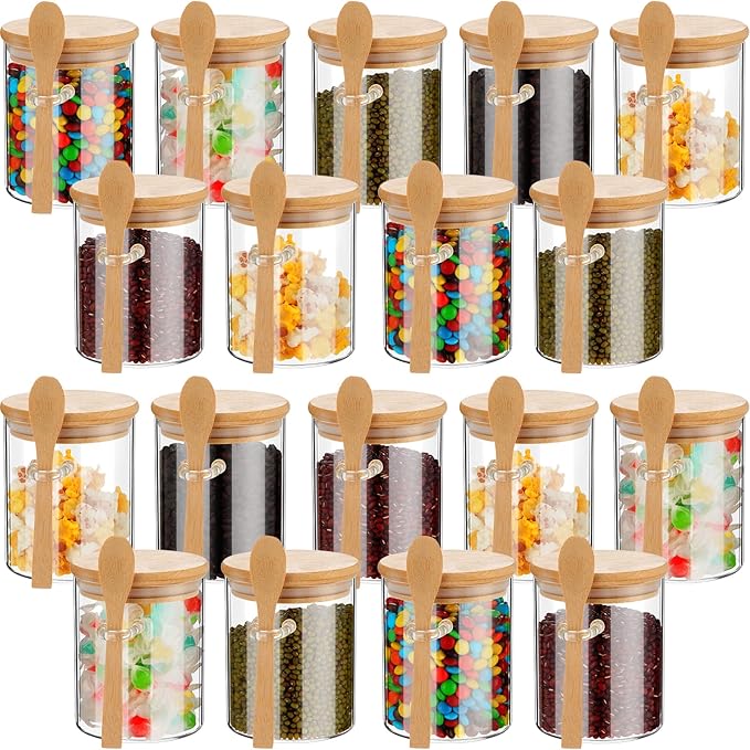 18 Pcs 16 oz Glass Jars with Bamboo Lids and Spoon Set - Clear Borosilicate Glass
