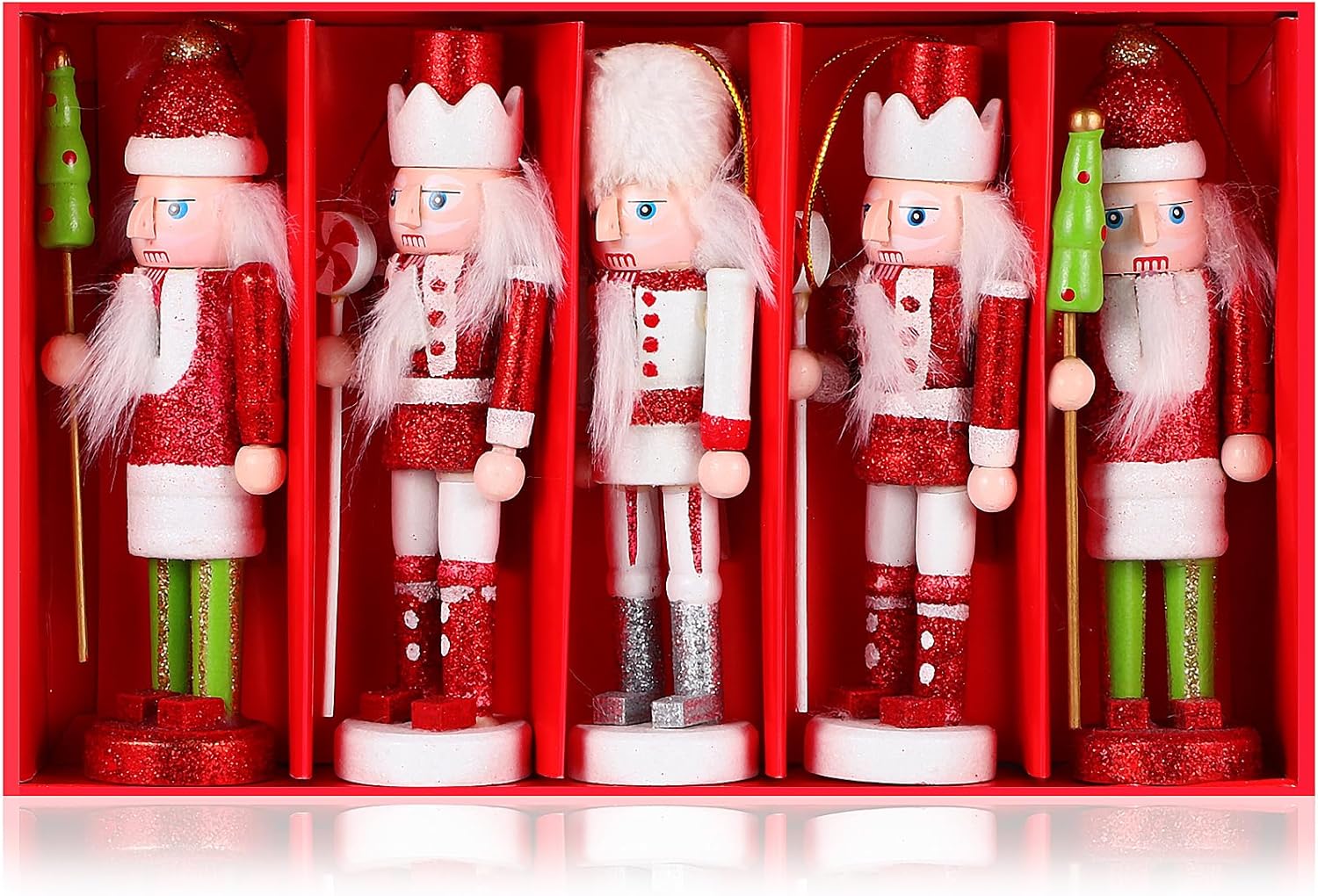 VANZACK Christmas Nutcracker Ornament Set 5 PCS Nutcracker Figures Wooden Nutcracker Ornaments Nutcracker Christmas Ornaments for Xmas Tree, Table Party Decor