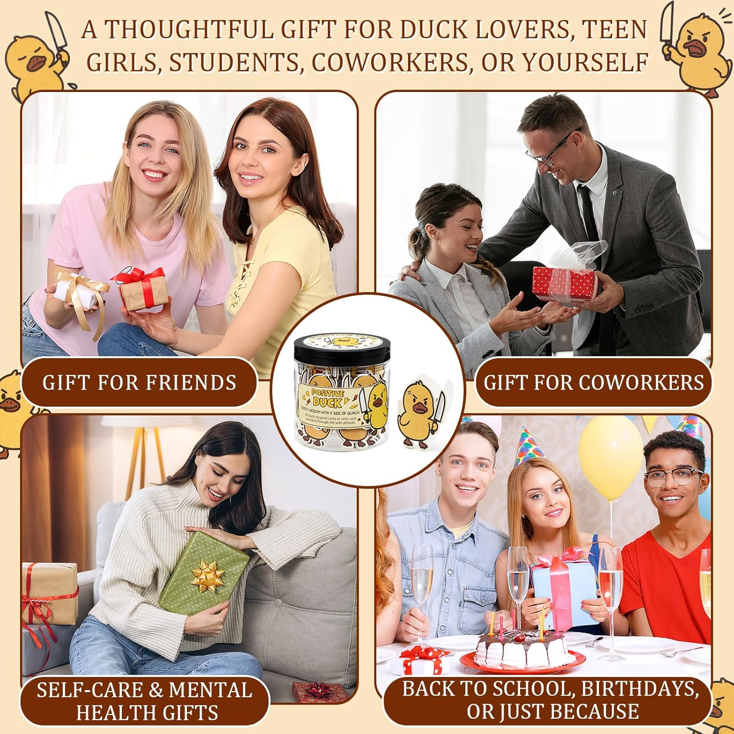 Positive Duck Affirmation Jar – 60 Funny Motivational Cards with Sarcastic Humor for Daily Smiles, Adorable Gift for Women Men, Funny Duck Gifts for Office Stress Relief & Daily Motivation - Image 7