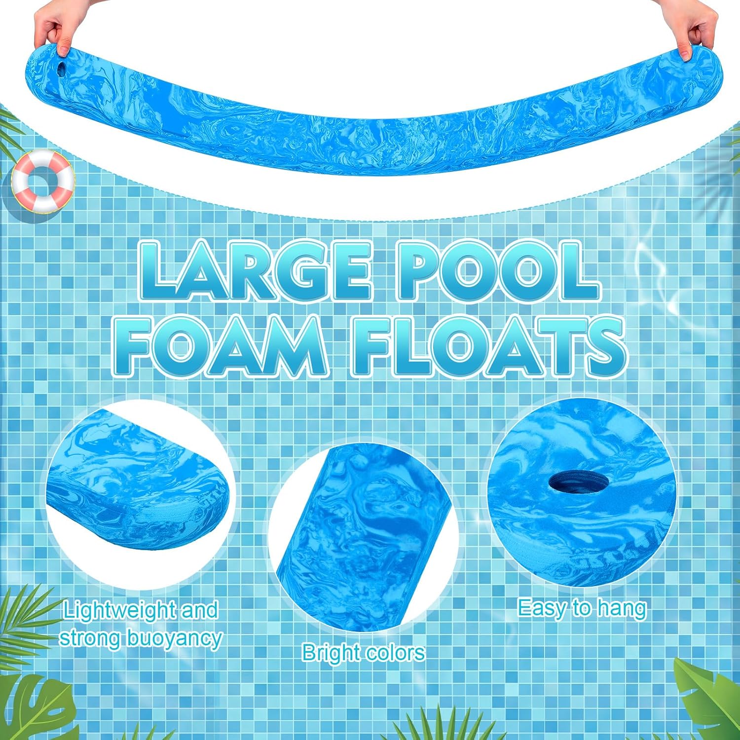 Foilswirl Large Foam Pool Noodles for Adults 45 Inches Pool Floats Noodles Jumbo Swimming Water Board Lounge Swirl for Travel Swimming Beaches Lake Party Decor