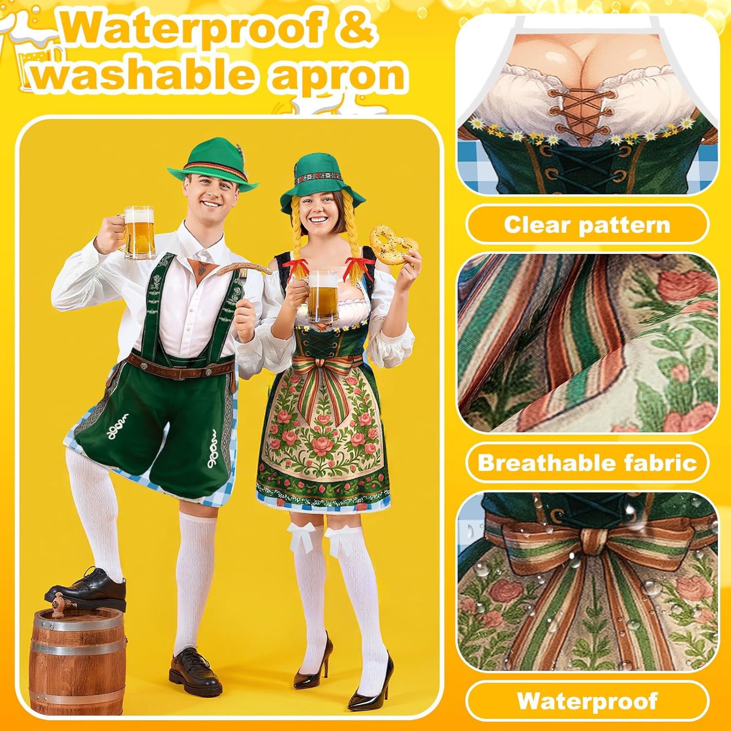 6ピース オクトーバーフェスト コスチューム ビール フェスティバル 衣装 カップル エプロン 帽子 ソックス セット ドイツ バイ