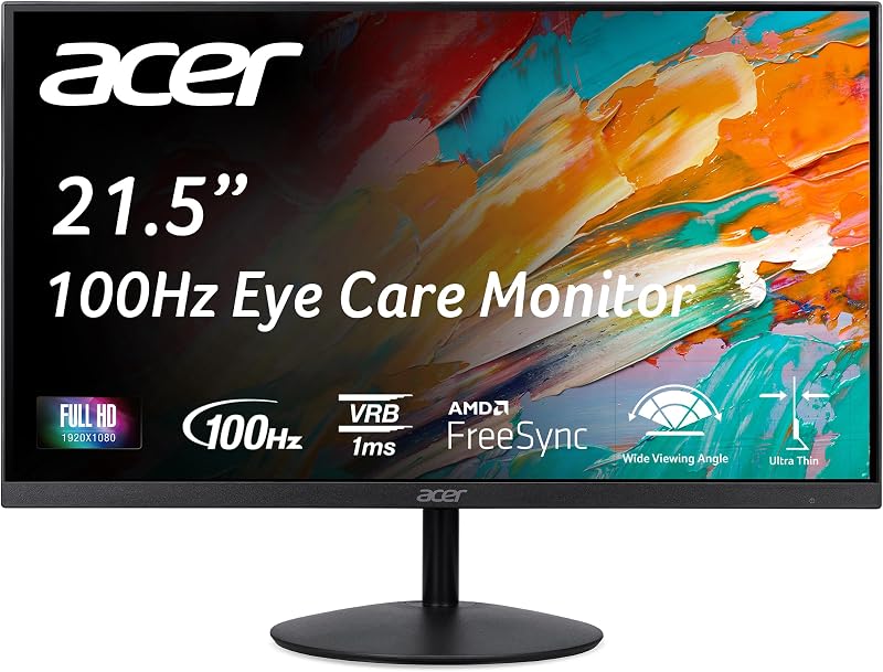 SB222Q EBI Monitor de oficina para juegos IPS de marco cero FHD 1920 x 1080 IPS de 21,5" | Tecnología AMD FreeSync | Diseño elegante ultradelgado | Hasta 100 Hz | VRB de 1 ms | Luz azul baja | Inclinación | Puertos HDMI y VGA