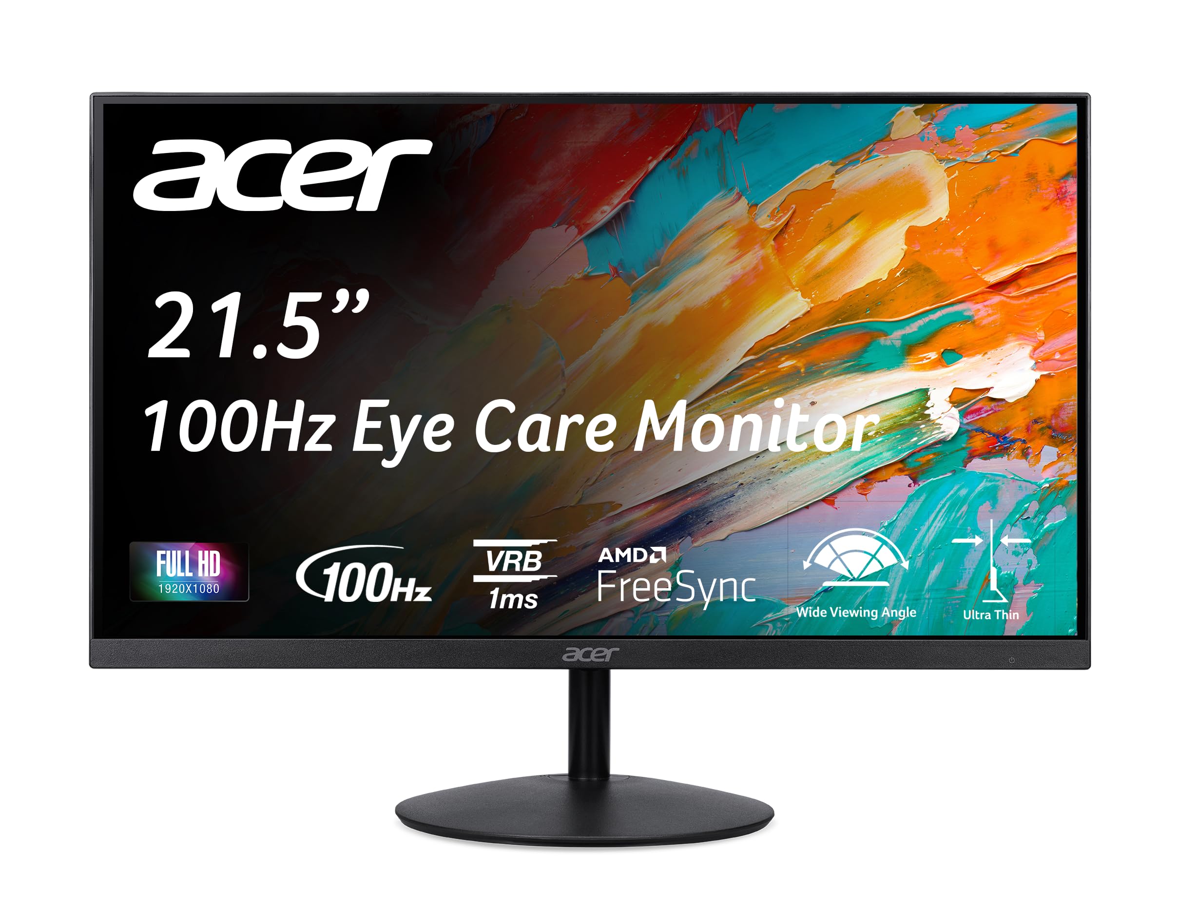 Acer SB222Q EBI 21.5" FHD 1920 x 1080 IPS Zero-Frame IPS Gaming Office Monitor | AMD FreeSync Technology | Ultra-Thin Stylish Design | Up to 100Hz | 1ms VRB | Low Blue Light | Tilt | HDMI & VGA Ports