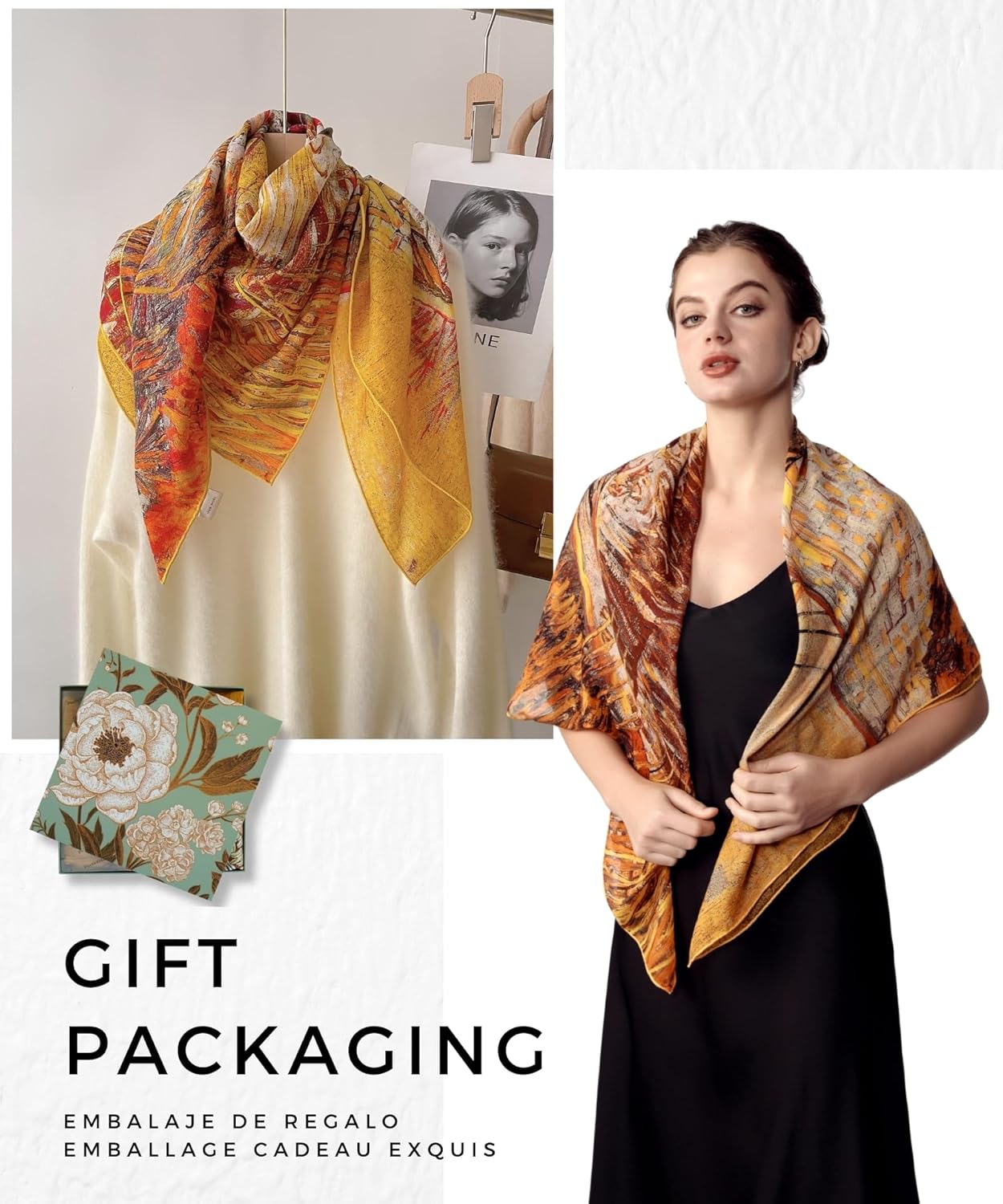 PoeticEHome Cashmere Scarf Wrap 36"x36" - Featherlight & Wrinkle-Free Artistic Square Shawl for Travel & Office, Gift Ready - Image 6