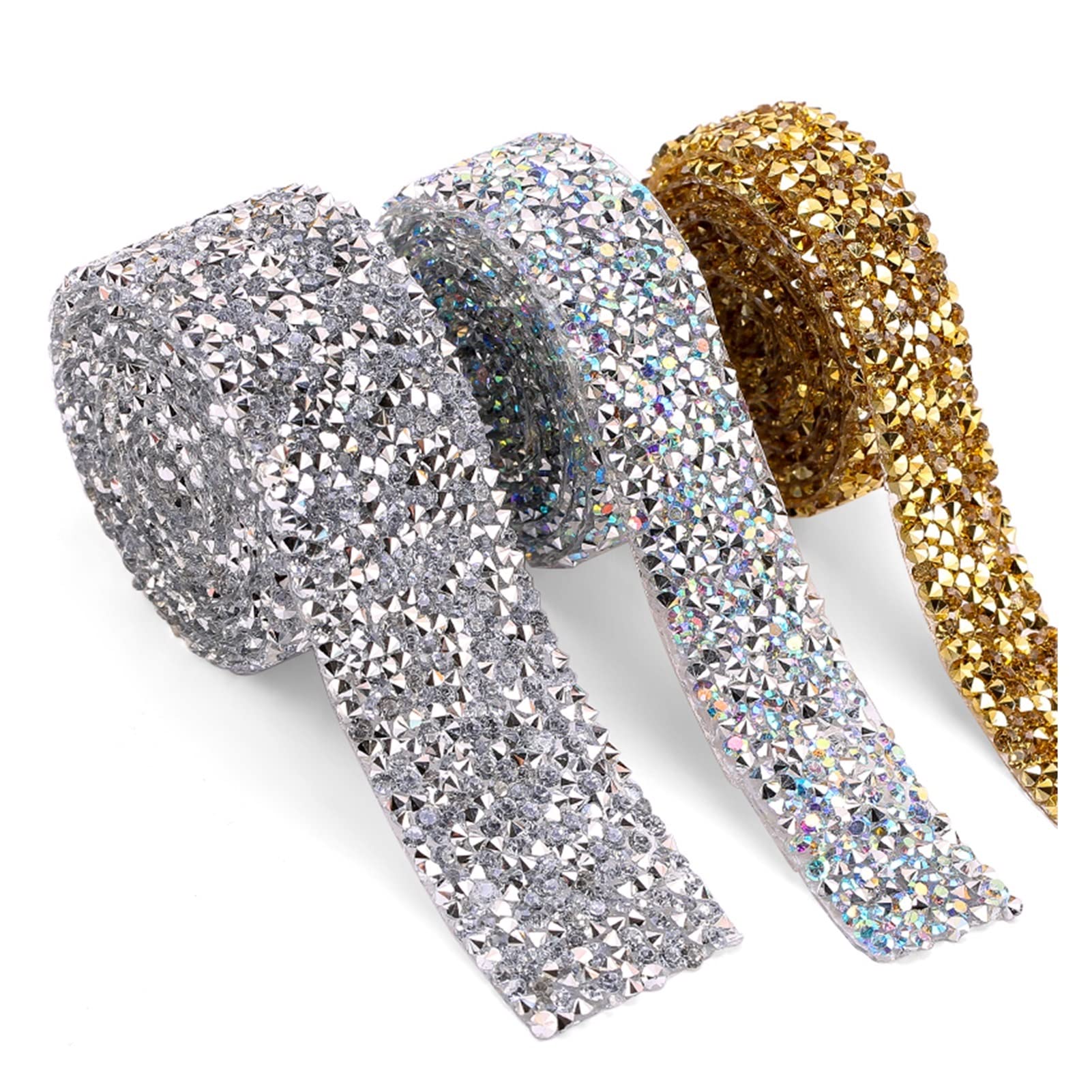 ACiyD Mehrzweck 3 Rollen Strassband Trim Kristall Nähband Applikationen DIY Strass für Dekorationen Trim Kleidungsstück Zubehör für Geschenkverpackungen Handwerk