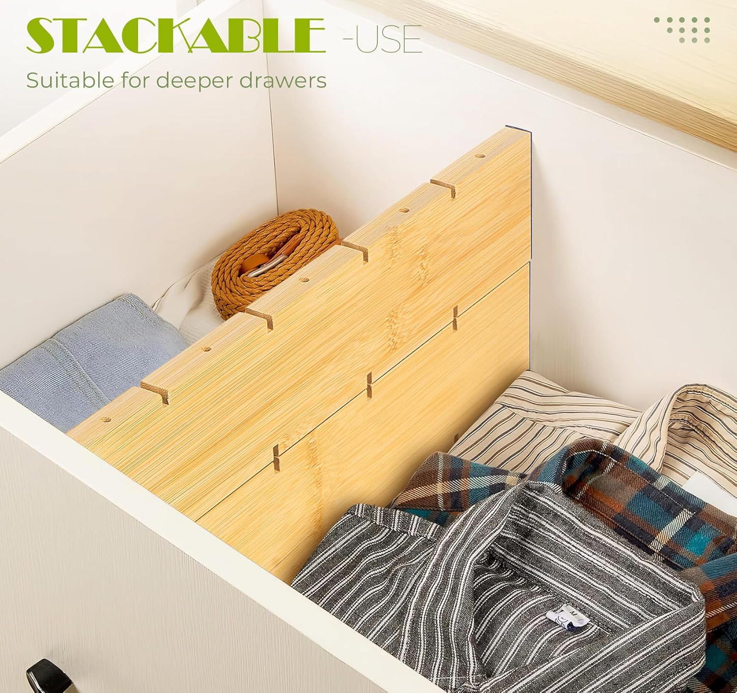 6PCS Bamboo Drawer Dividers with Inserts, Expandable Kitchen Utensil Drawer Organizers,Adjustable drawer organizer for deep drawers Dresser Closet Underwear Storage Bedroom Bathroom Drawers(16.6"-22") - Image 7