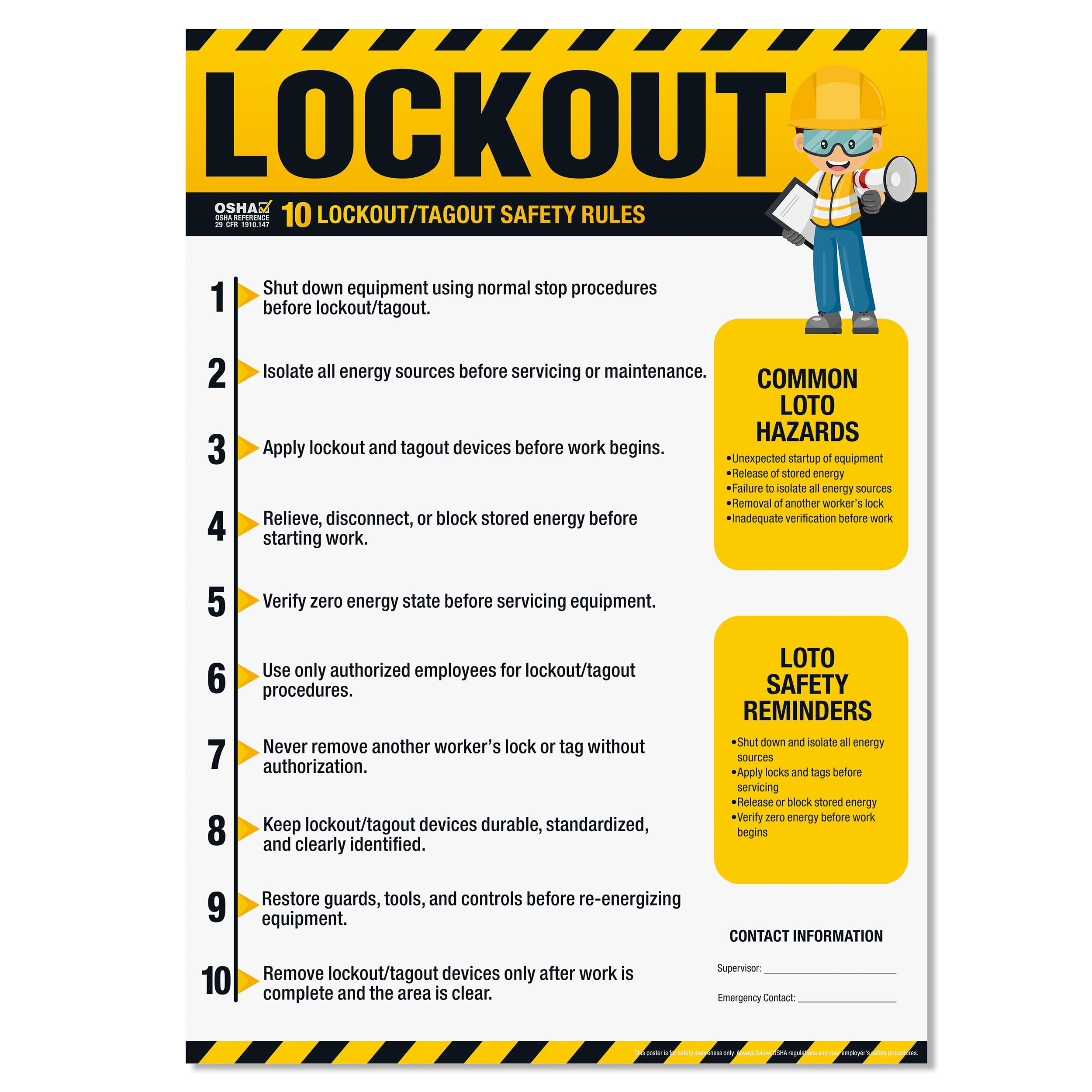 Construction Safety Rules Poster, 18"x24" OSHA Compliant Construction Safe Rules Checklist Guidelines Sign, Safety Awareness Poster for Workplace, Waterproof, Tear-resistant — Amazon image 12