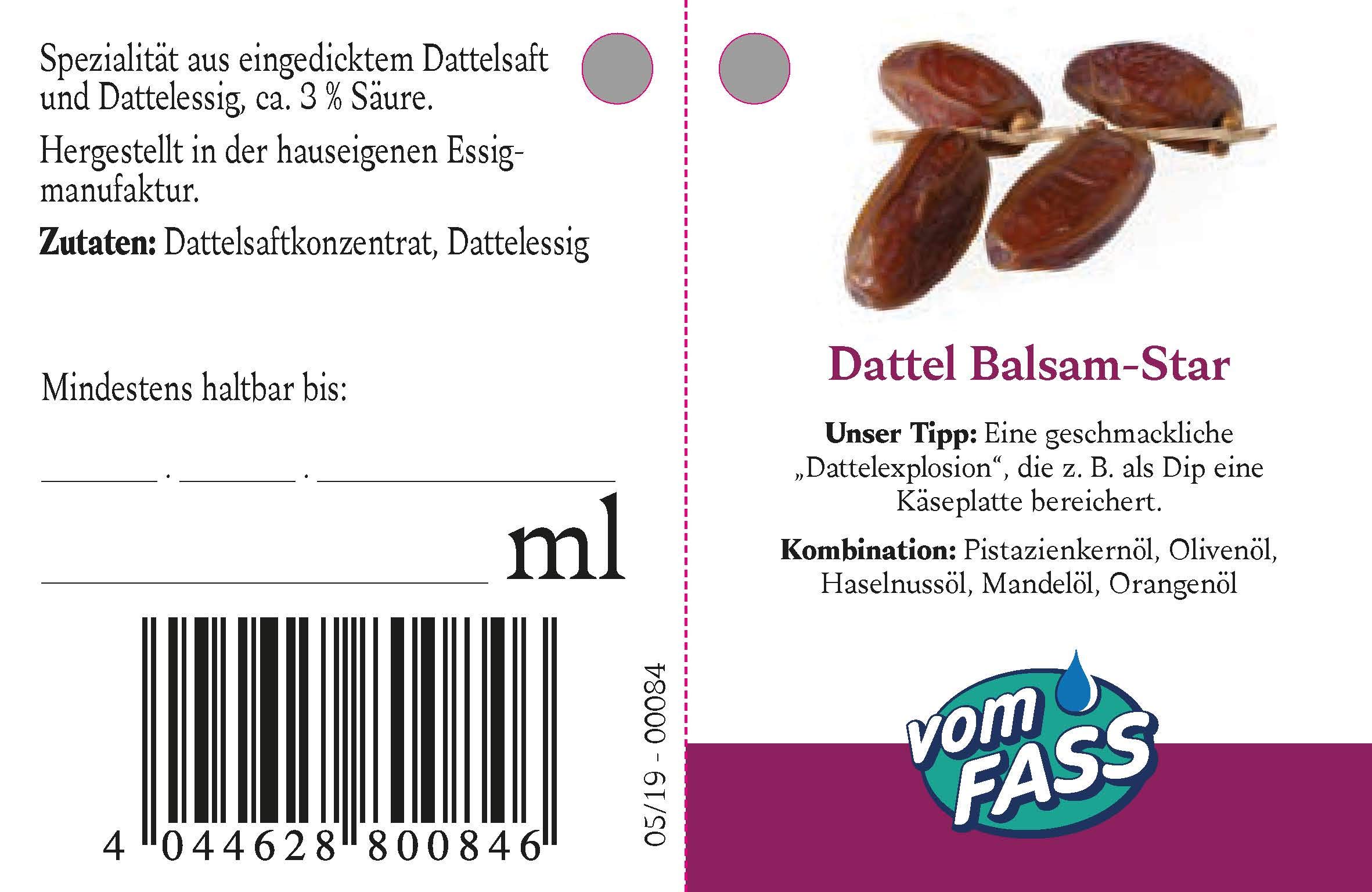 Vom Fass Dattel Balsam Star - 500 ml Premium Spezialität aus Dattelessig und eingedicktem Dattelsaft