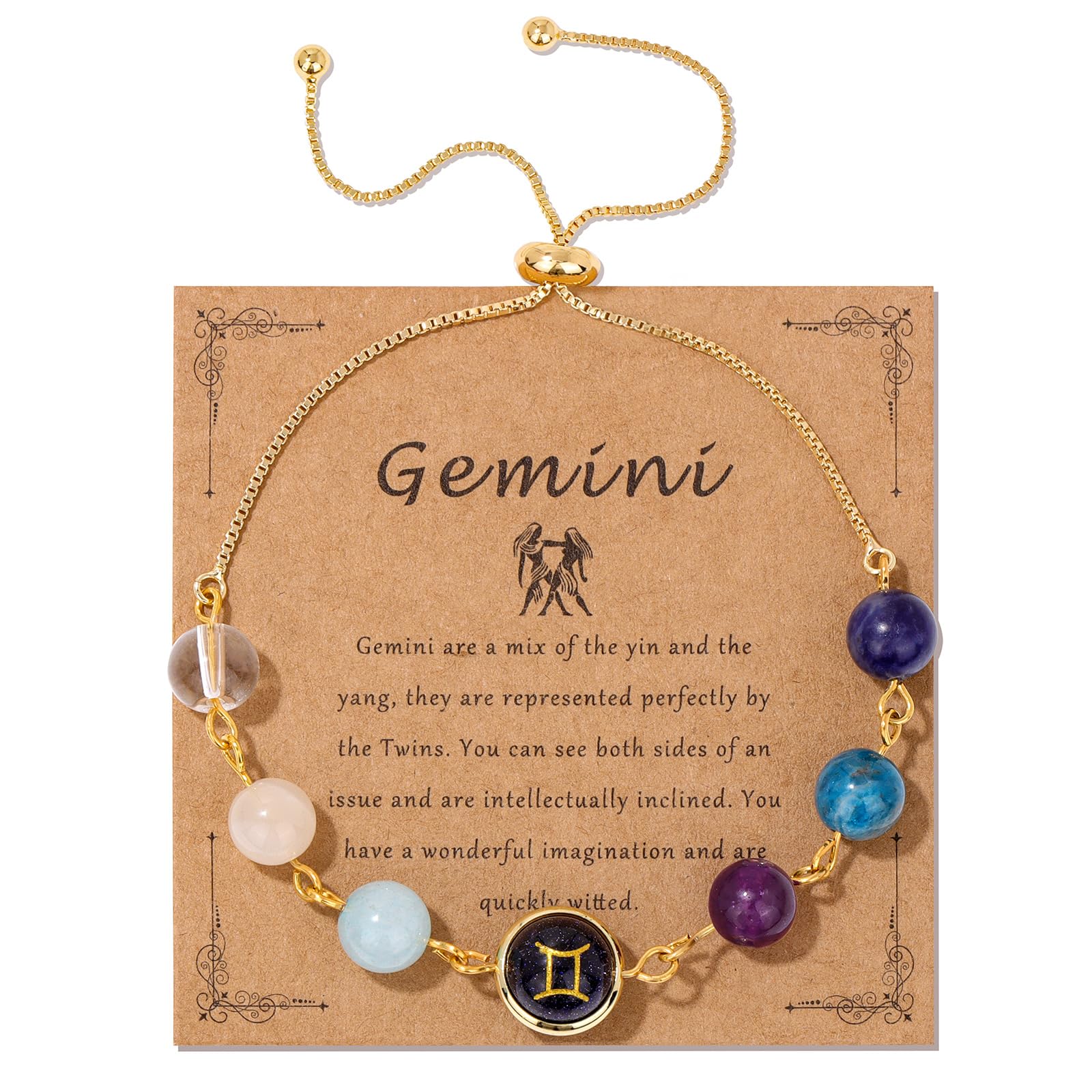 Raicegs Zodiac Bracelets for Women 18K Gold Plated Natural Stone Zodiac Sign Bracelets Gemstone Beads Healing Crystal Bracelets Constellation Horoscope Jewelry Gifts