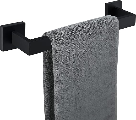 Nolimas Matte Black Bathroom Hardware Set 3 Pieces SUS304 Stainless Steel Square Wall Mounted Including 12Inch Towel, Robe Towel Hooks,Bathroom Accessories Kit