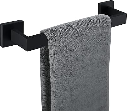 Nolimas Matte Black Bathroom Hardware Set 3 Pieces SUS304 Stainless Steel Square Wall Mounted Including 12Inch Towel, Robe Towel Hooks,Bathroom Accessories Kit