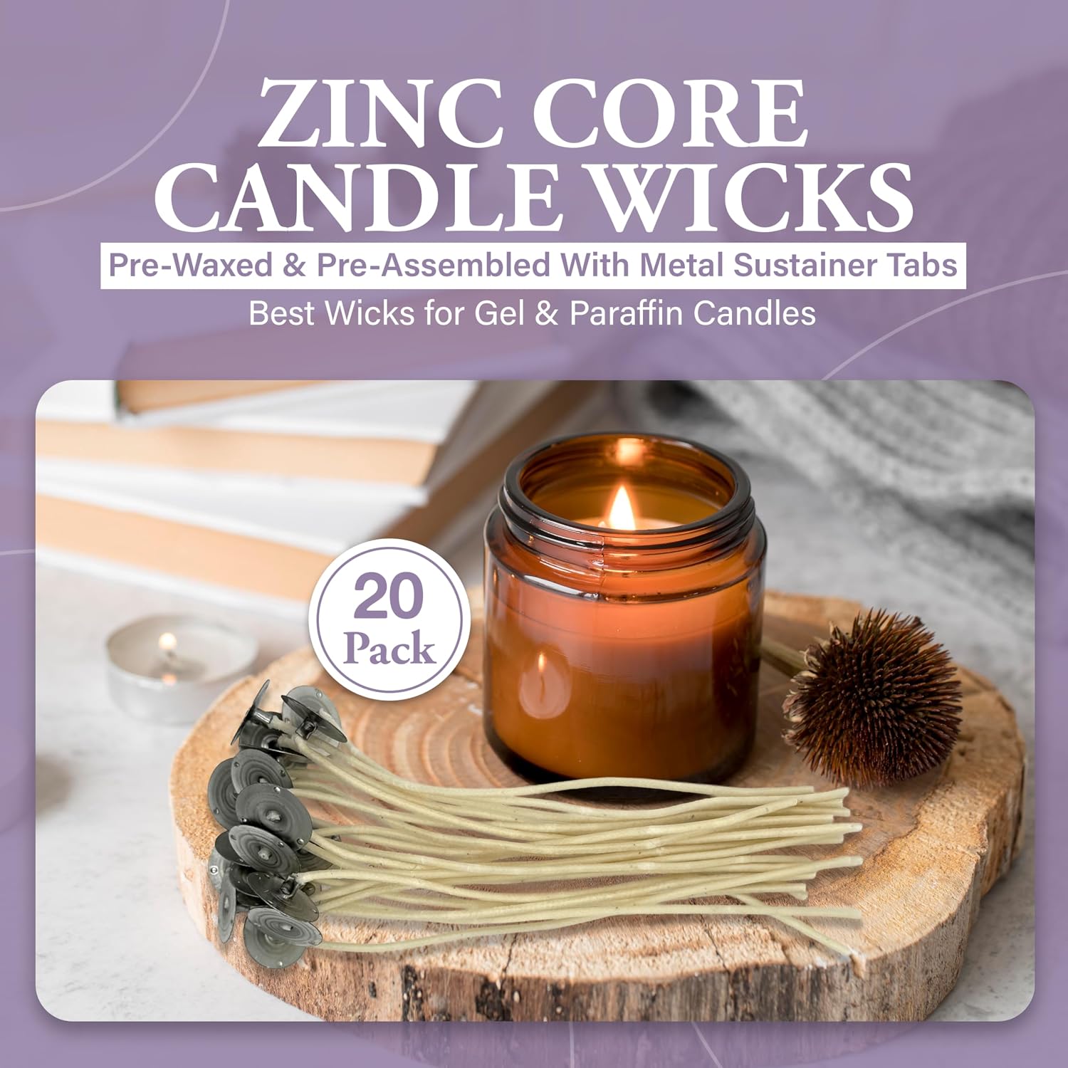 50 Pack 6-Inch Zinc Core Candle Wicks 51-32-18 Pre-Waxed & Pre-Tabbed