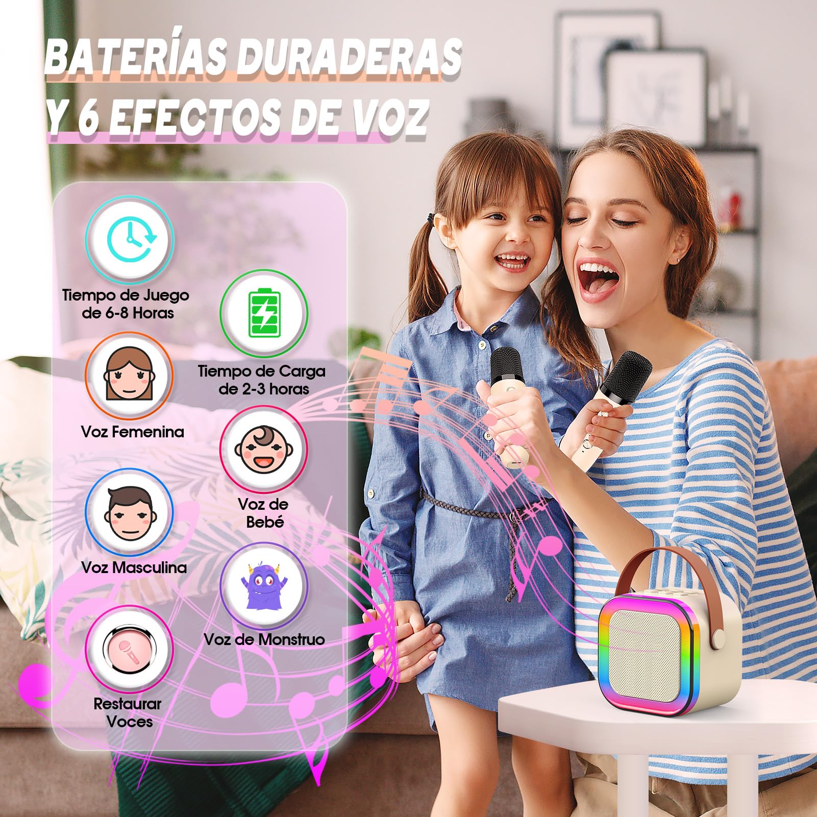 Dislocati Regalo Niña 3-12 Años, Microfono Karaoke Juguetes Niños 3-12 Años Karaoke 2 Microfonos Inalambricos Regalo Niño 4-12 Años Micrófono Karaoke Niños Juguete Niña 3-12 Años Regalo Navidad — view 2
