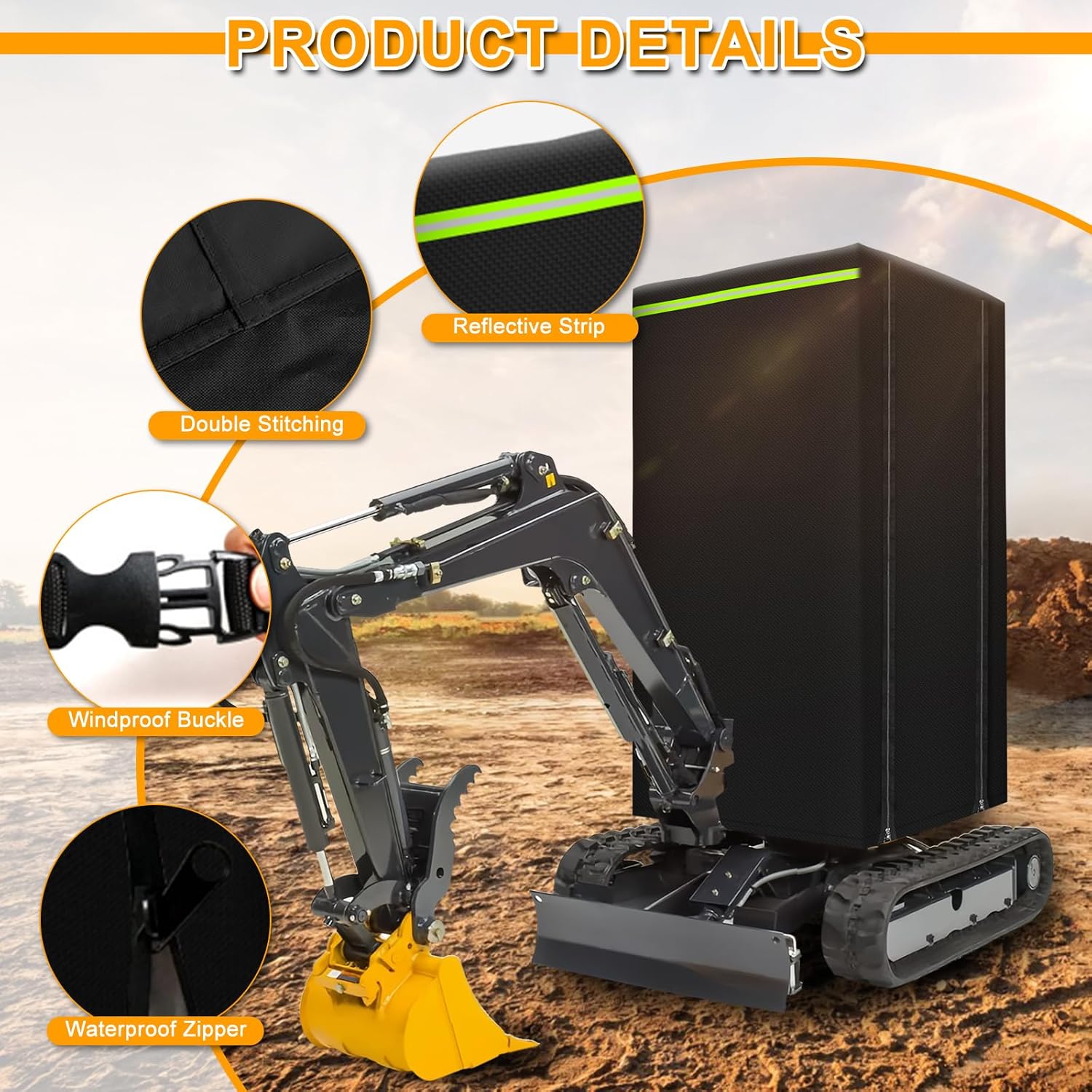 Mini Excavator Cab Cover Compatible with Kubota KX018-4, CAT Next Gen 301.8, CAT Next Gen 302, JCB 19C+19CE, 600D Oxford Waterproof Cover Sun Frost Protection