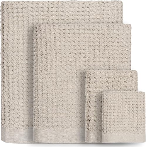 Miniatura 1 de Onsen Juego completo de toallas de baño, tejido de gofre, 100% algodón Supima, deliciosamente suave, duradero, de absorción rápida, ligero, de