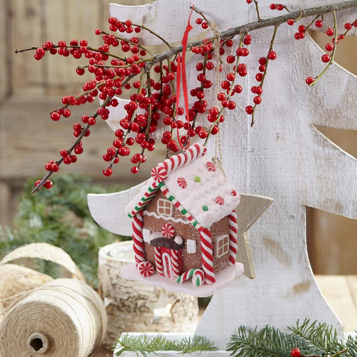 3Pcs Miniature Gingerbread House Ornament Candy House Village Xmas Tree Hanging Decoration Tree Pendants