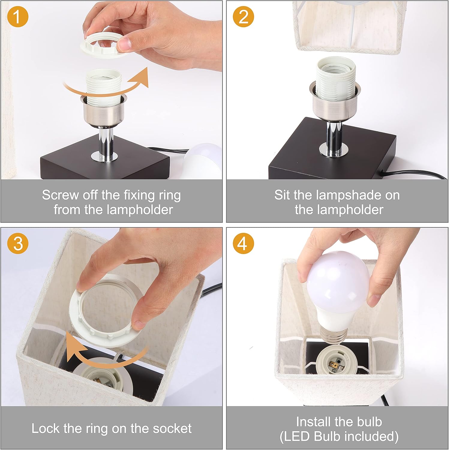 Bedside Table Lamp - Soilsiu Bedroom 3 Color Options Solid Wood Lamps with Modern Fabric Shade Reading Nightstand Lamps for Living Room, Kids Room, College Dorm, Office (LED Bulb Included) : Everything Else