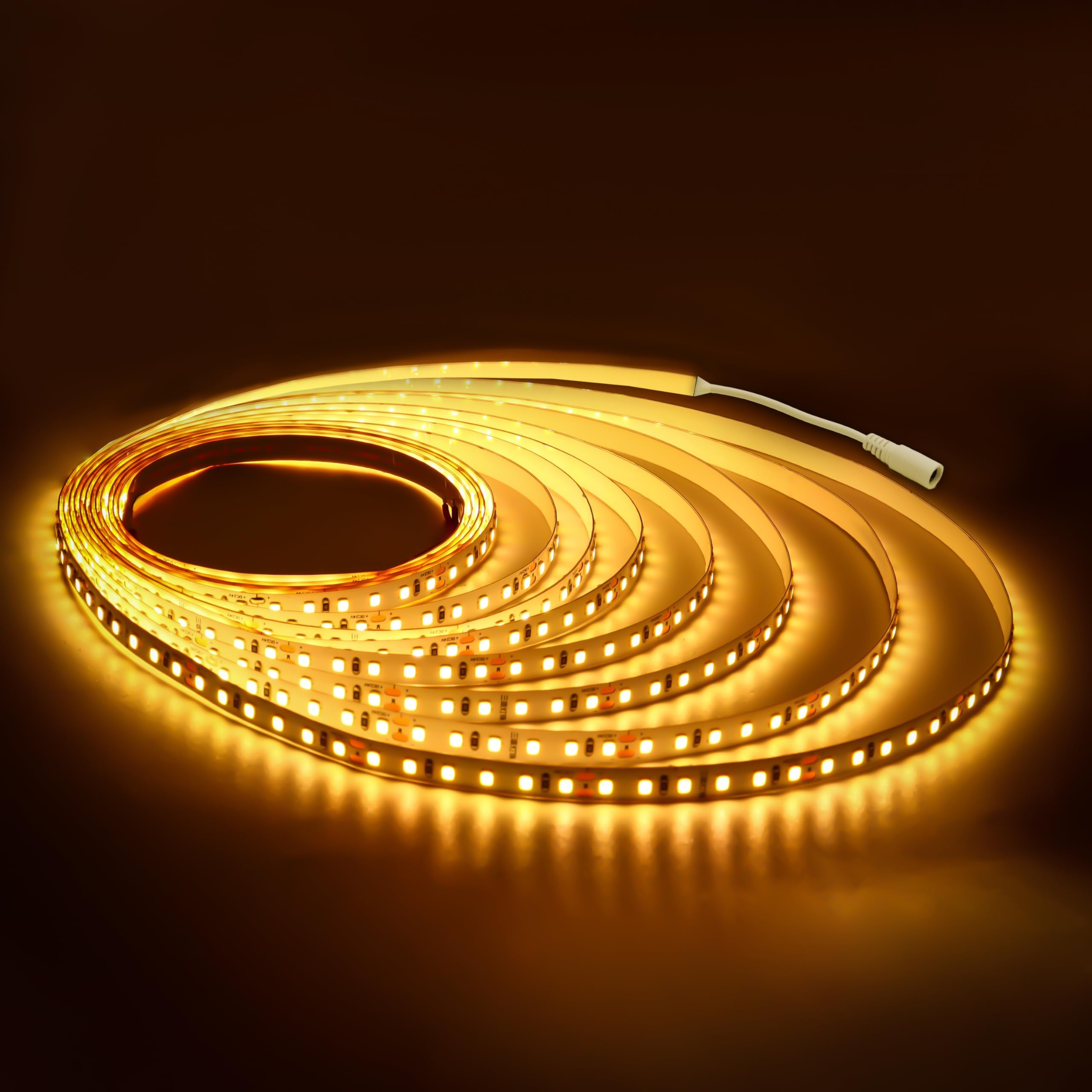 FWoche LED Strip Light 10 m Warm White 3000K 24V Self-Adhesive, LED Light with 1200 Pieces 2835 LED, Dimmable Strip, IP20 DIY for Home Interior Decoration, Without Power Supply
