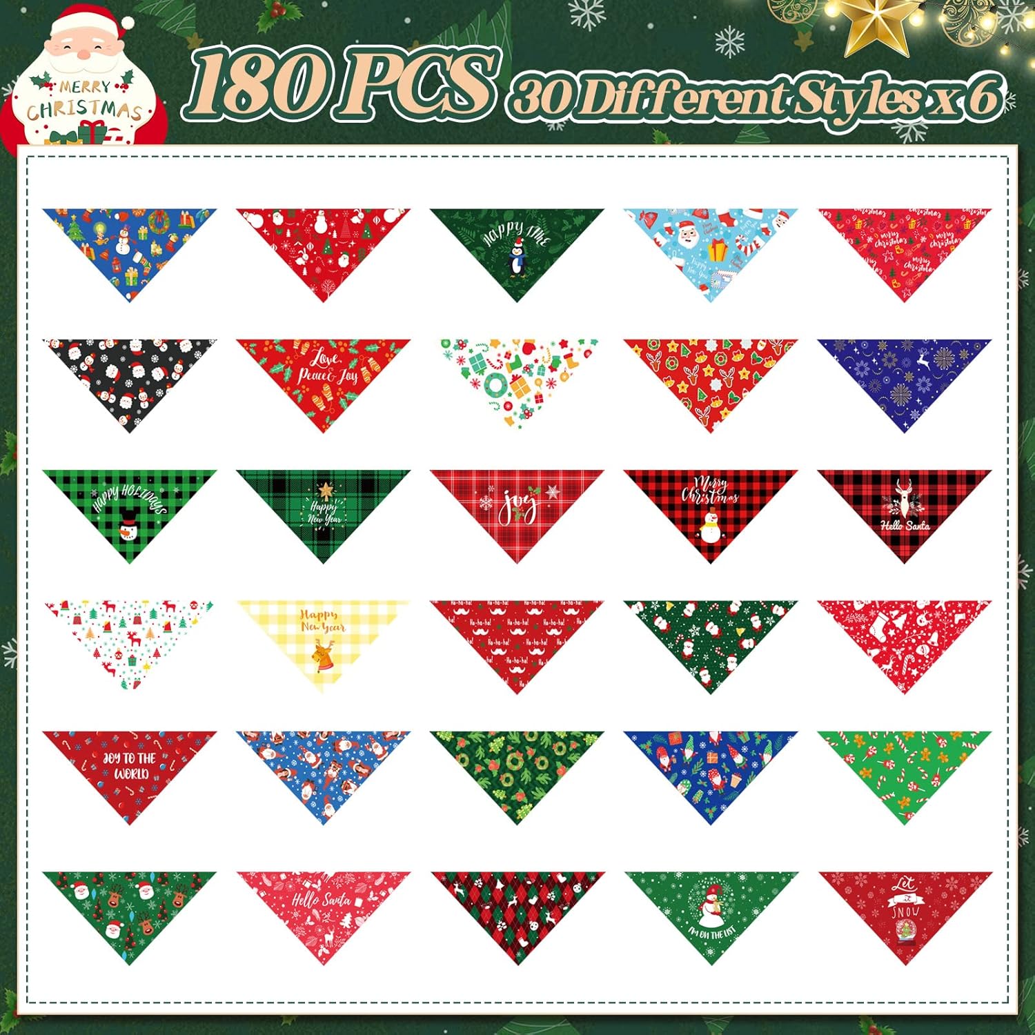 Sanwuta 180 Pieces Christmas Dog Bandanas Bulk Xmas Dog Bibs Holiday Pet Costume Christmas Outfit Triangle Scarf Kerchief for Small to Medium Pet