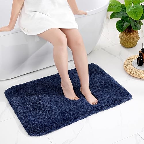 Alfombra de baño azul marino de 24 x 36 pulgadas, antideslizante, esponjosa, para suelo de baño, lavable, de lujo, alfombra de baño para bañera, disponible en Yaxa Costa Rica