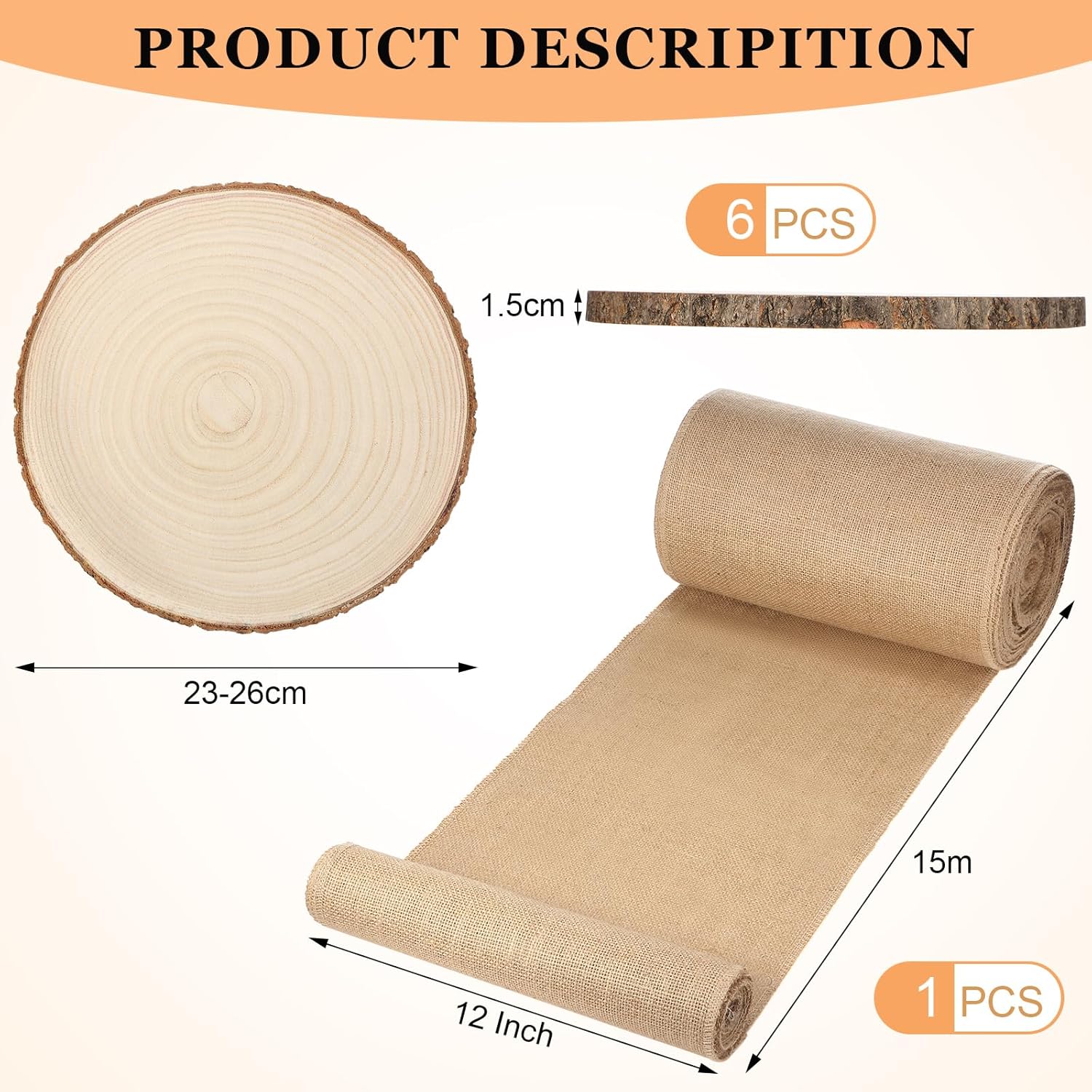 Tioncy Burlap Table Runner Kit Rustic Farmhouse Party, Natural Burlap Table Runner and Wood Centerpieces for Wedding,Christmas, Baby Shower,Birthday, Kitchen Coffee(50ft,6 Pcs)