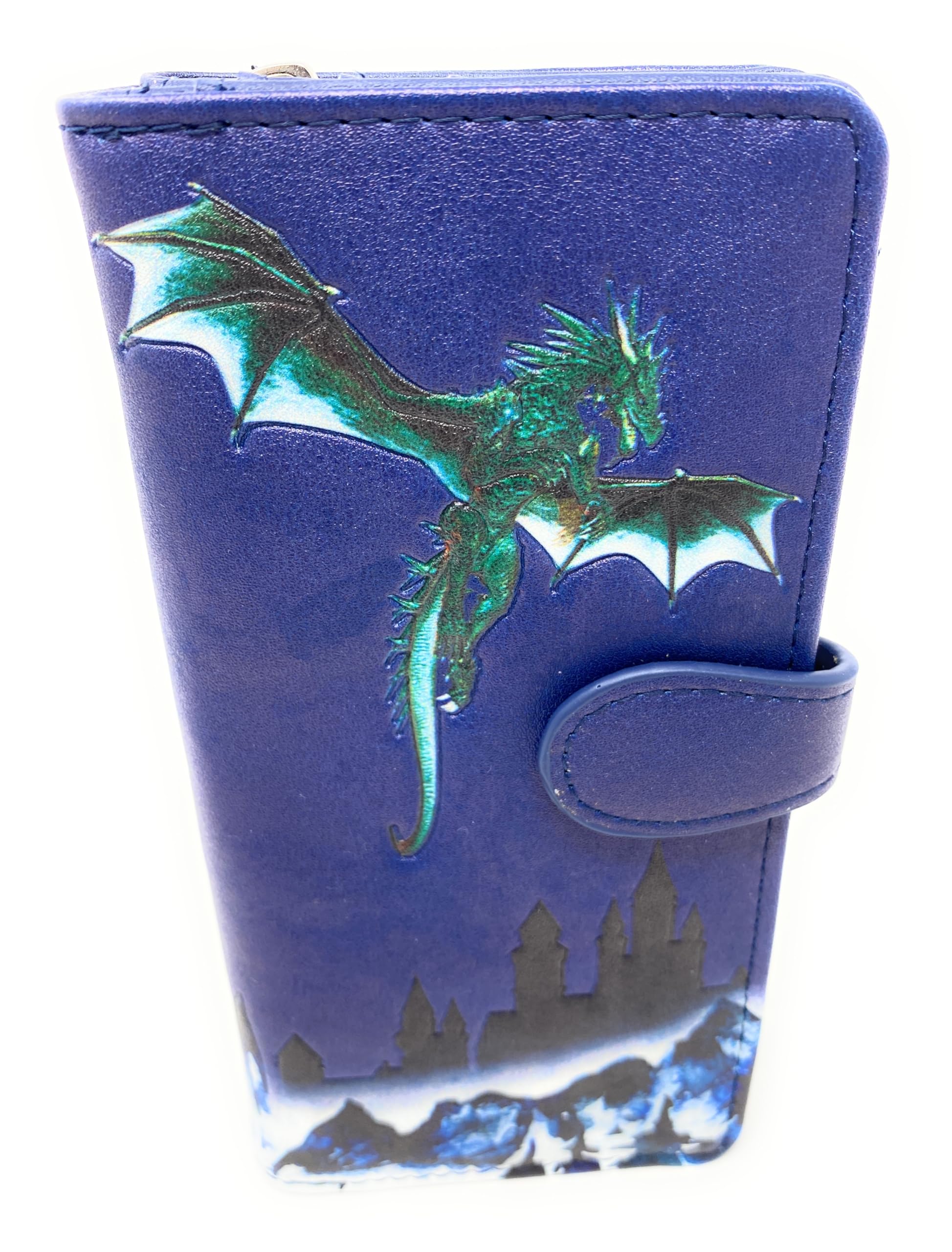 Shag Wear Medieval Dragons Vegan Leather Wallet For Women - Large Size, 7.5x3.75 Inches, 11 Card Slots, Zippered Coin Pocket