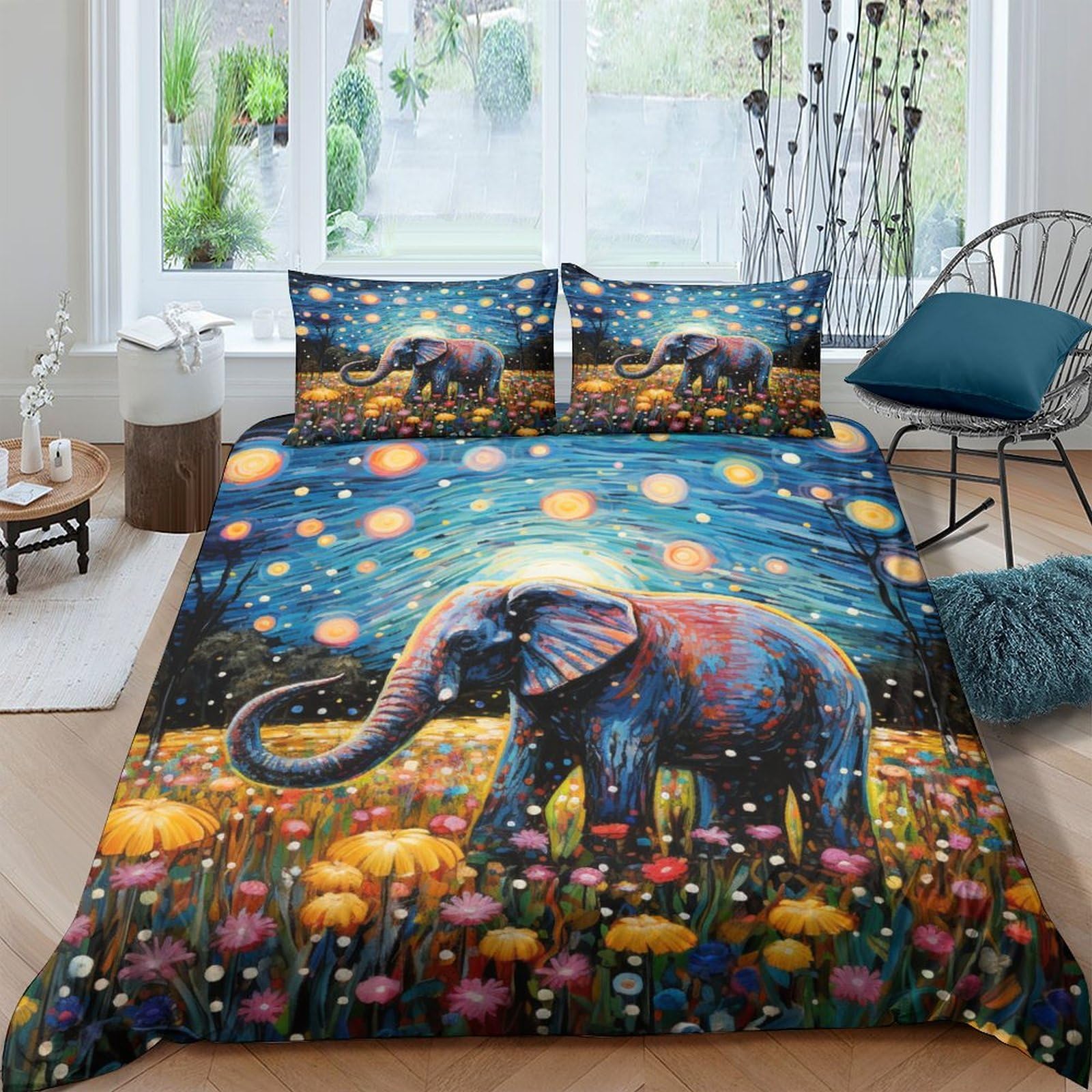 Housse de couette 220x240 motif éléphant : parure de lit enfant et ado douce