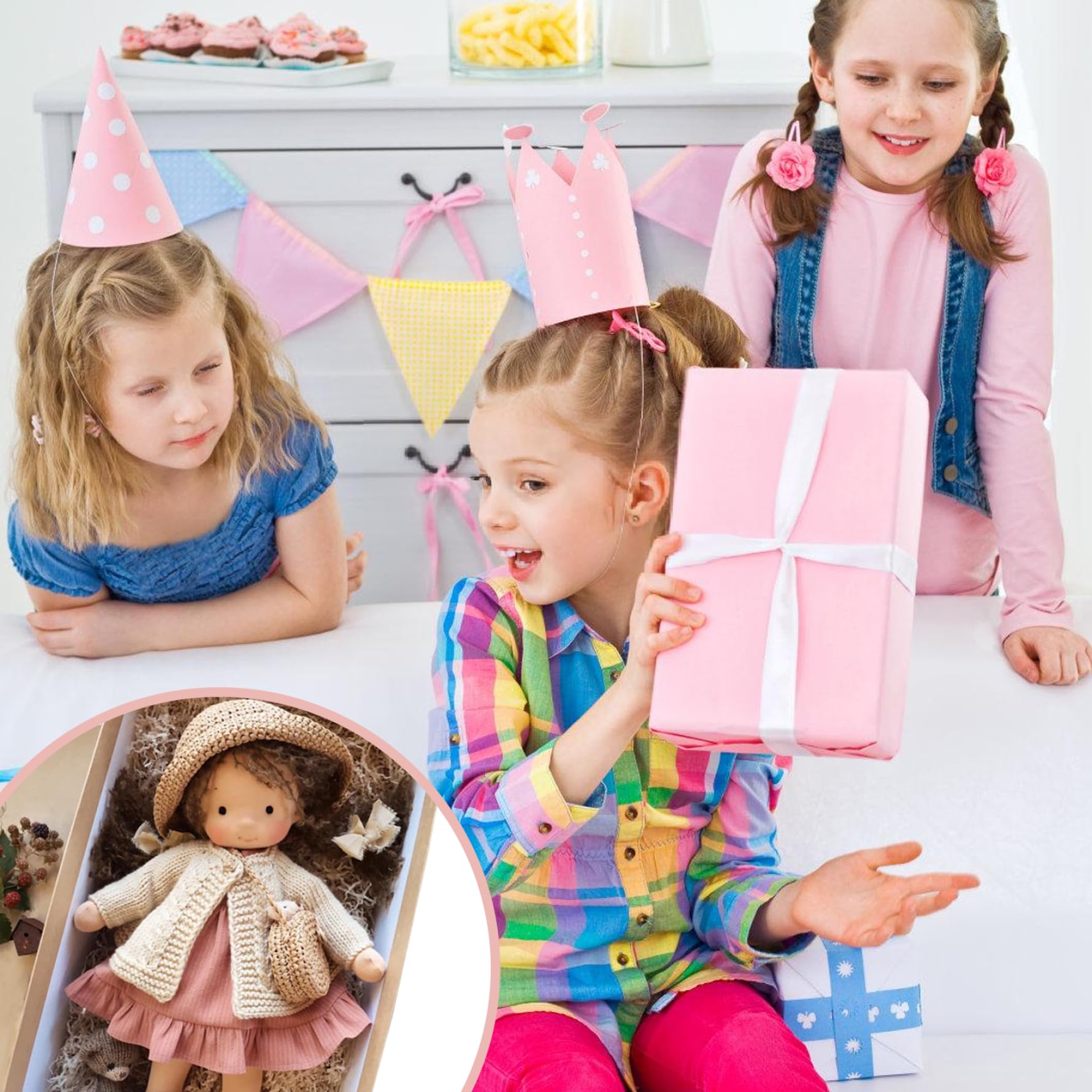 NIDONE Muñeca de Trapo con Caja, muñecas de bebé Ragdoll, Lindo Juguete de Peluche con Sombrero, Bolsa, Zapatos y más decoración para bebés y niños pequeños, 11x2x5 Pulgadas