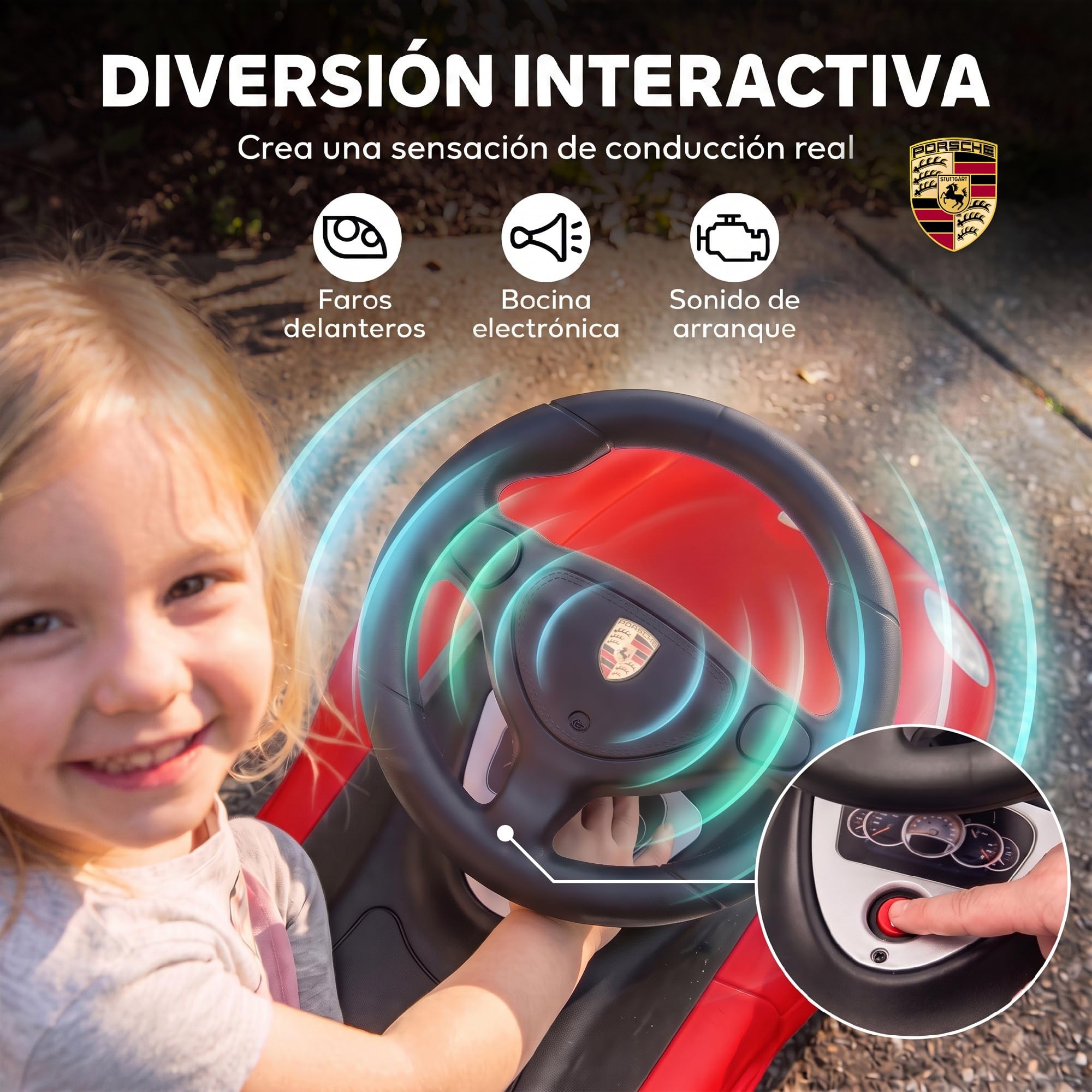 AIYAPLAY Correpasillos para Bebés 18-36 Meses Licencia de Porsche Rojo