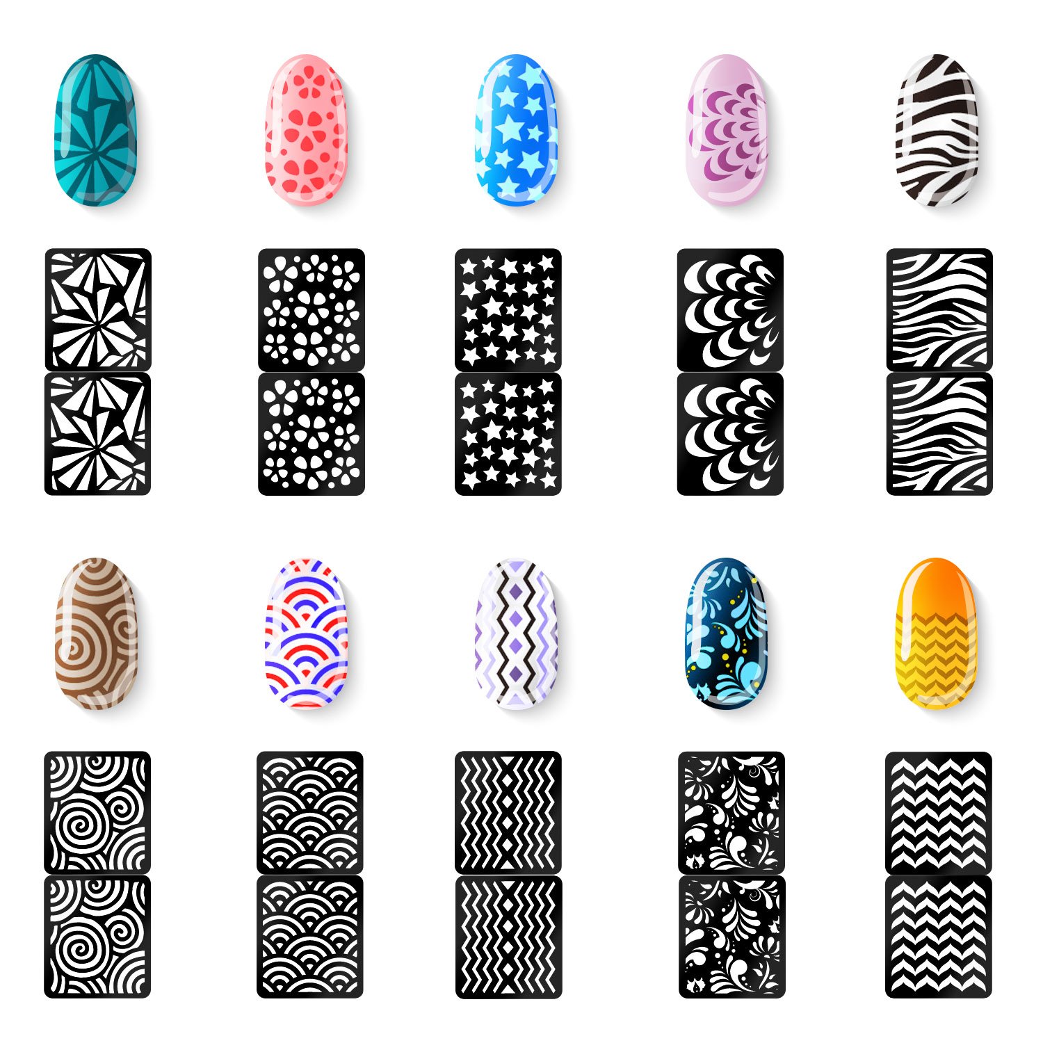 144 Pieces Nail Vinyls Stencils Nails Stickers Set, 24 Sheets 72