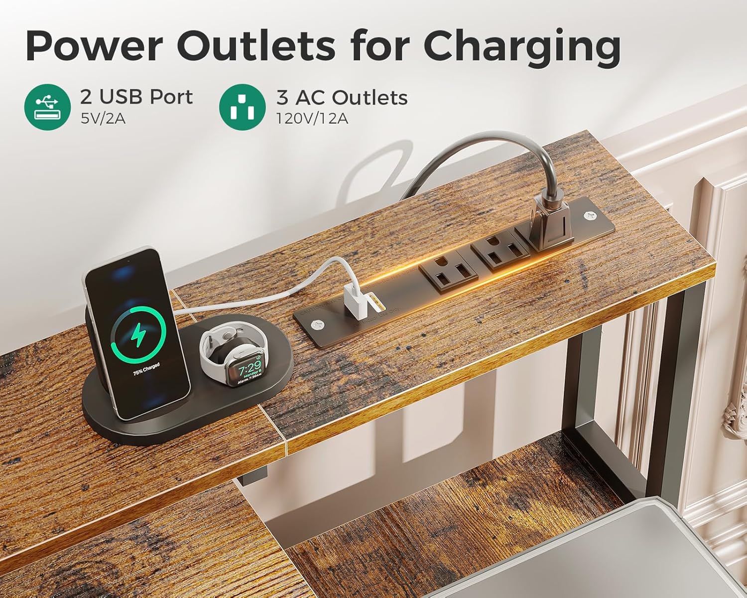 AODK Computer Desk with Drawers, 55" Office Desk with Keyboard Tray and Power Outlet, Reversible Study Work Desk with Printer Space and File Drawers Cabinet for Home Office, Vintage - Image 6