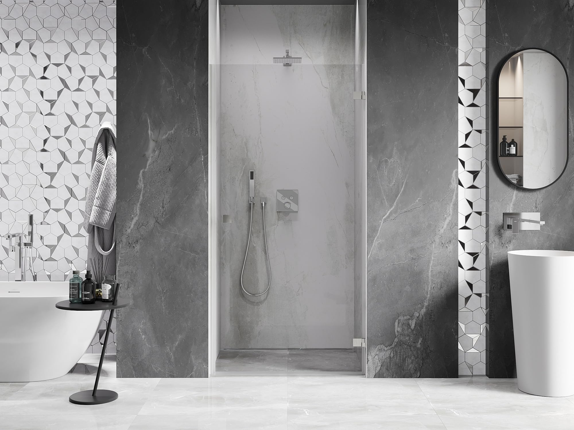 Mexen Lunar-B Porta Doccia Destra, 60 cm, Trasparente, Nichel Spazzolato