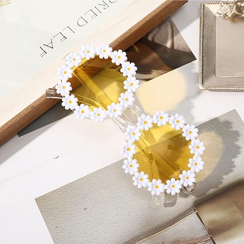 Vista 8 de 3PCS Women Hippie Costume Set - 70s Hippie Boho Flower Headband Gold Peace Sign Necklace Hippie Daisy Sunglasses for Women