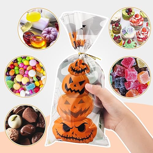 Miniatura 5 de GoClimber 120 bolsas de golosinas de Halloween con lazos giratorios, bolsas de dulces de Halloween para recuerdos de fiesta y truco o trato