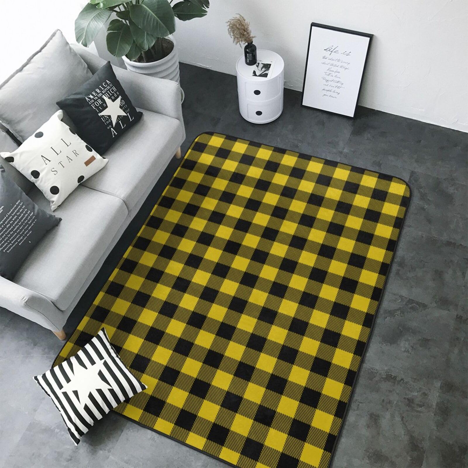 Grand tapis écossais jaune de haute qualité doux pour salle à manger