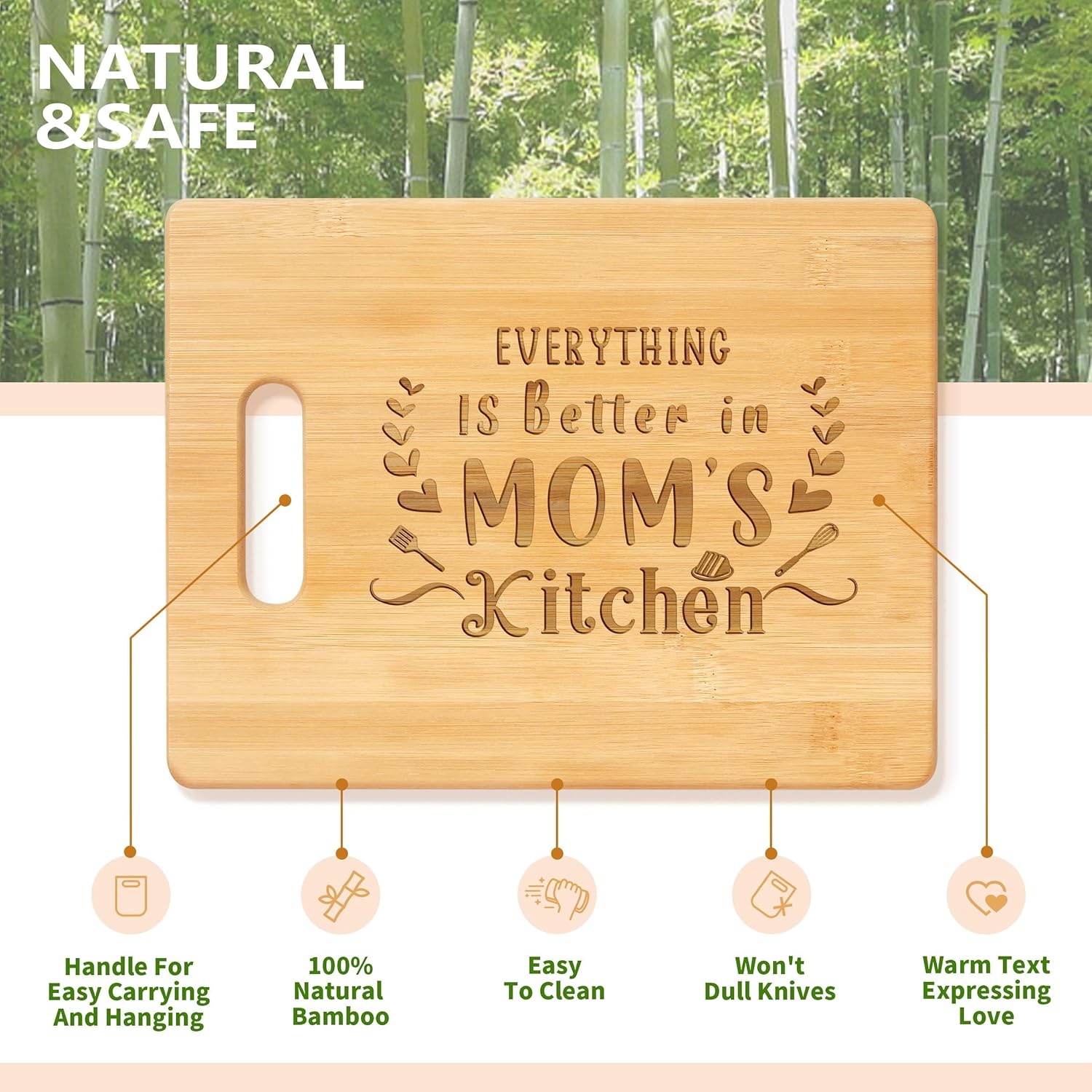 Mom Gifts, Unique Birthday Gifts for Mom from Daughter Son, Happy Birthday Presents for Mother, 11x8.5 inch Engraved Bamboo Cutting Board for Christmas Thanksgiving - Image 5