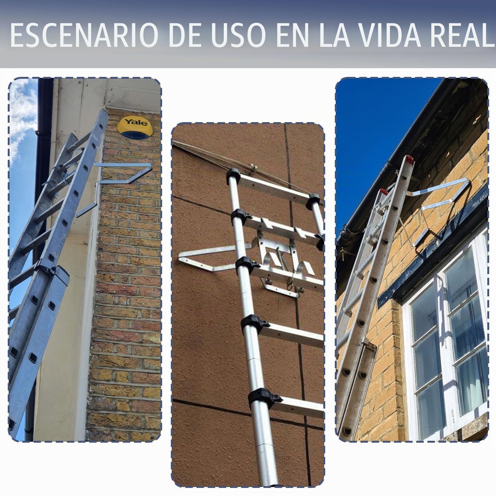 Separador de escalera de aluminio resistente, estabilizador de escalera en forma de V con parachoques de goma antideslizante, ajuste universal para la mayoría de escaleras, accesorio de escalera