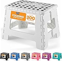 Utopia Home 9 Inch Folding Step Stool with Handle - Anti-Slip Collapsible Stool Holds 300 lbs for Kitchen Bathroom Home - White