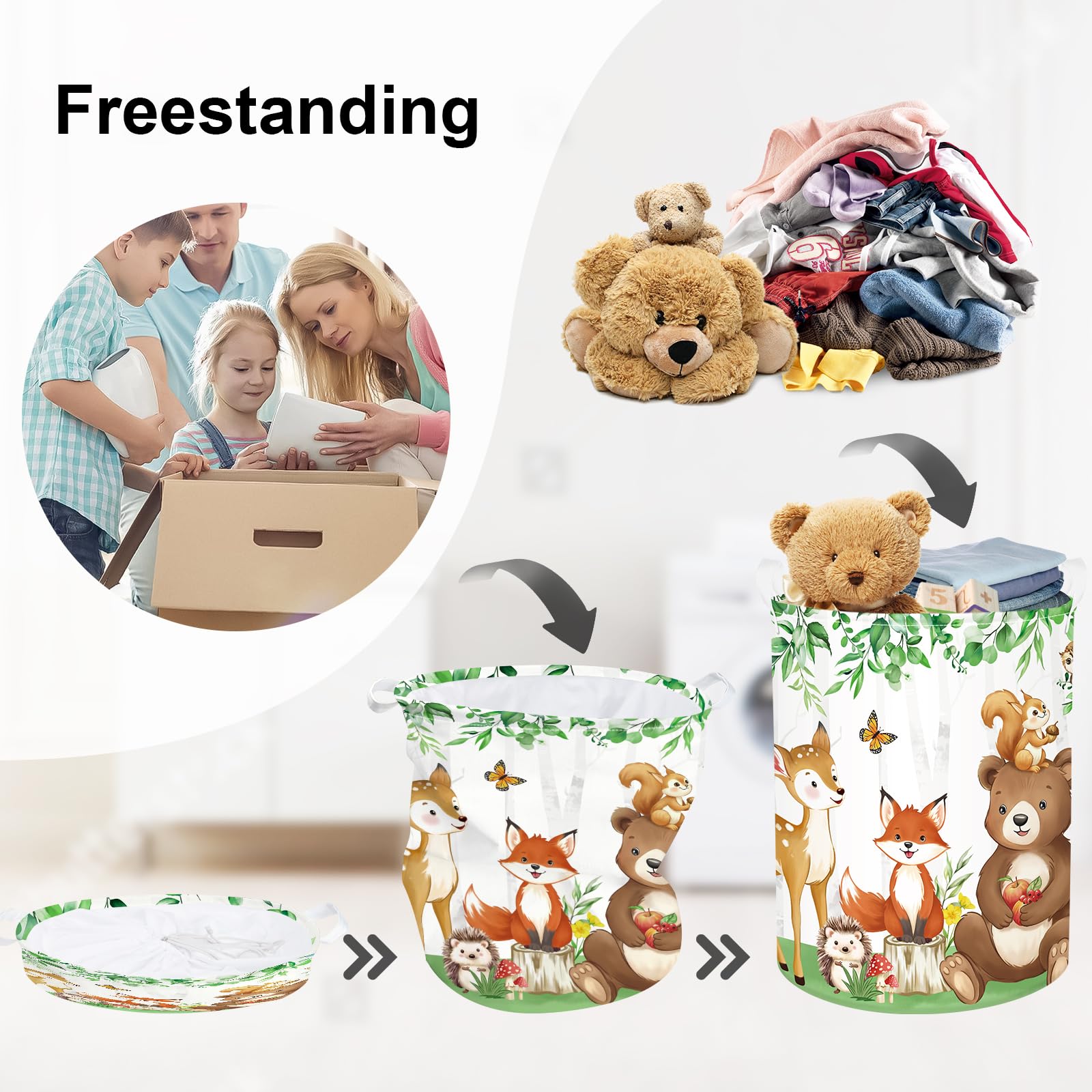 HUUMONSS Cute Jungle Animals Storage Basket for Parents Organizing Kids Toys Clothes Large Tree Boys Girls Gift Toy Box Bin Laundry Hamper for Bathroom Shower,Bear,63L - Image 3
